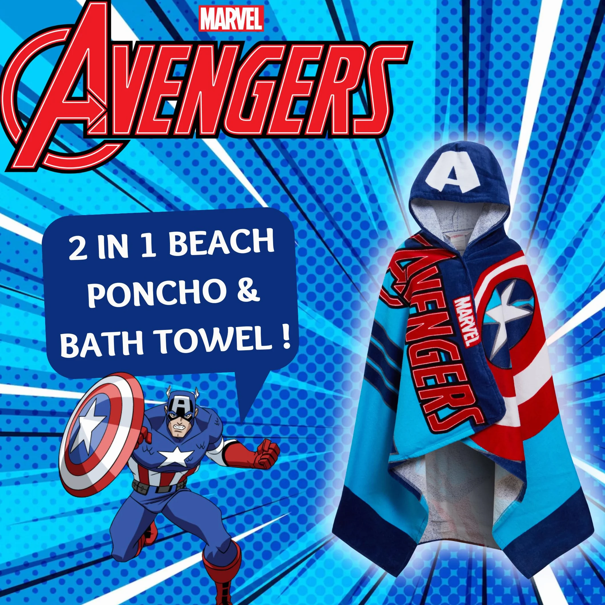 Ręcznik z kapturem Kapitan Ameryka 100% bawełna Marvel Avengers Ponczo Dla Dzieci Ręcznik kąpielowy na plażę Ręcznik kąpielowy na basen Okrycie ciepłe Ręcznik kąpielowy na pływanie Chłopięcy płaszcz