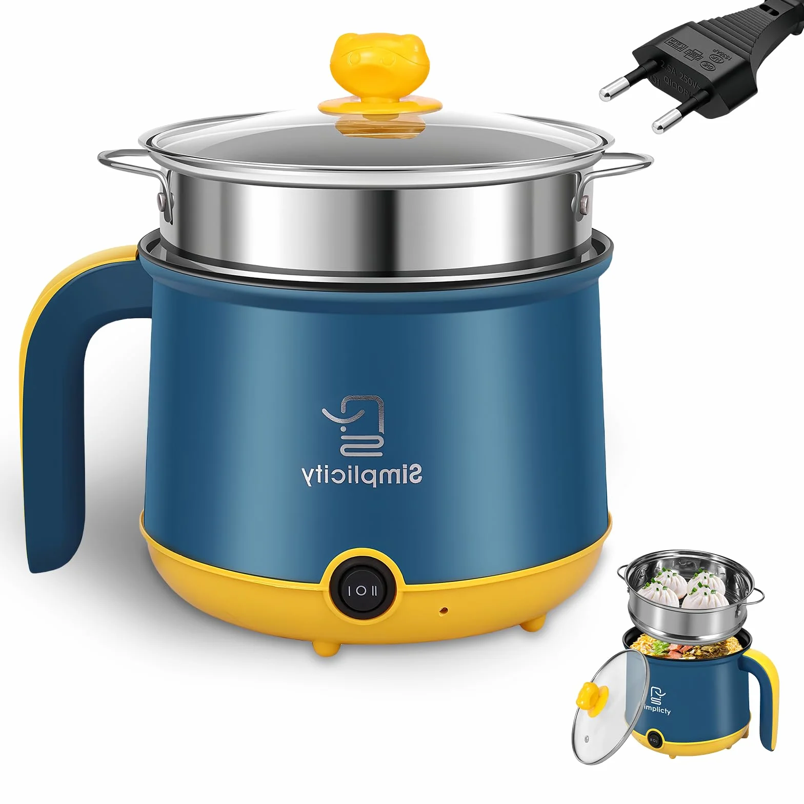 Elektryczny hot pot z parowarem, elektryczny garnek 1,8 l, przenośny, nieprzywierający, szybkowar, przenośny garnek nieprzywierający, do domu, biura, akademika