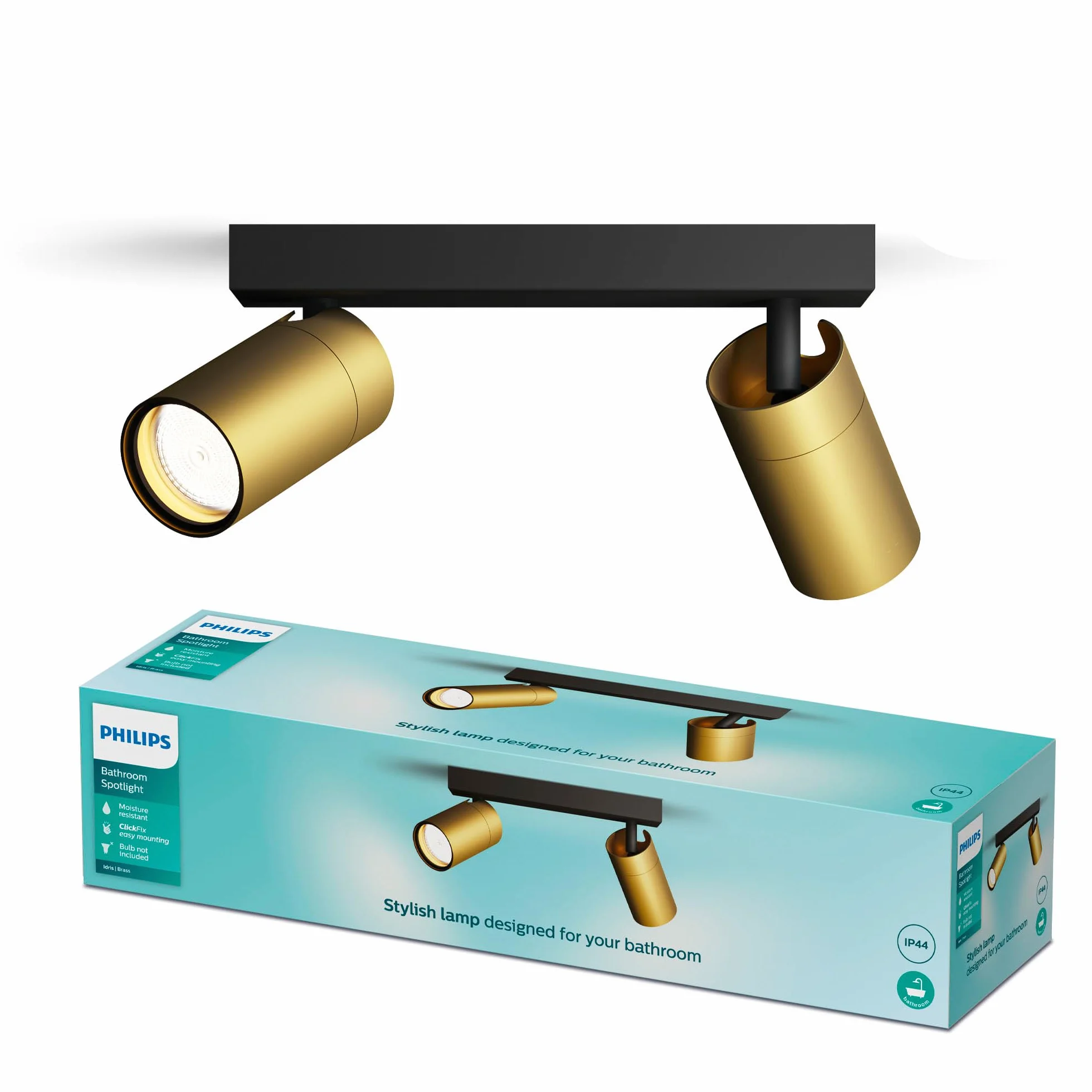 Philips Idris 2 głowicy, lampa GU10 nie wchodzi w zakres dostawy, mosiądz, IP44, wodoodporna