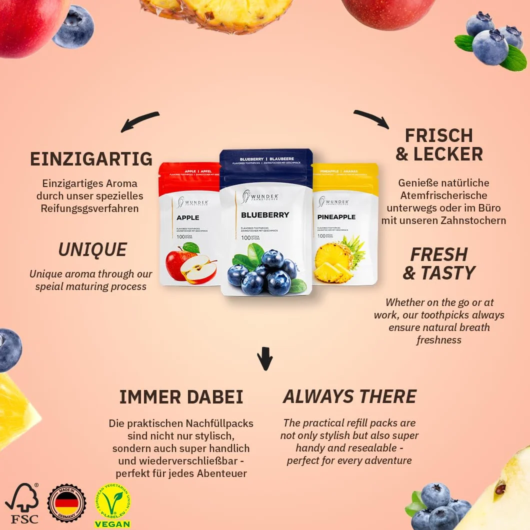 Wykałaczki Owocowe Fruit Pack - Zamiennik Gumy - Walka z Obgryzaniem Paznokci - Rzucanie Palenia