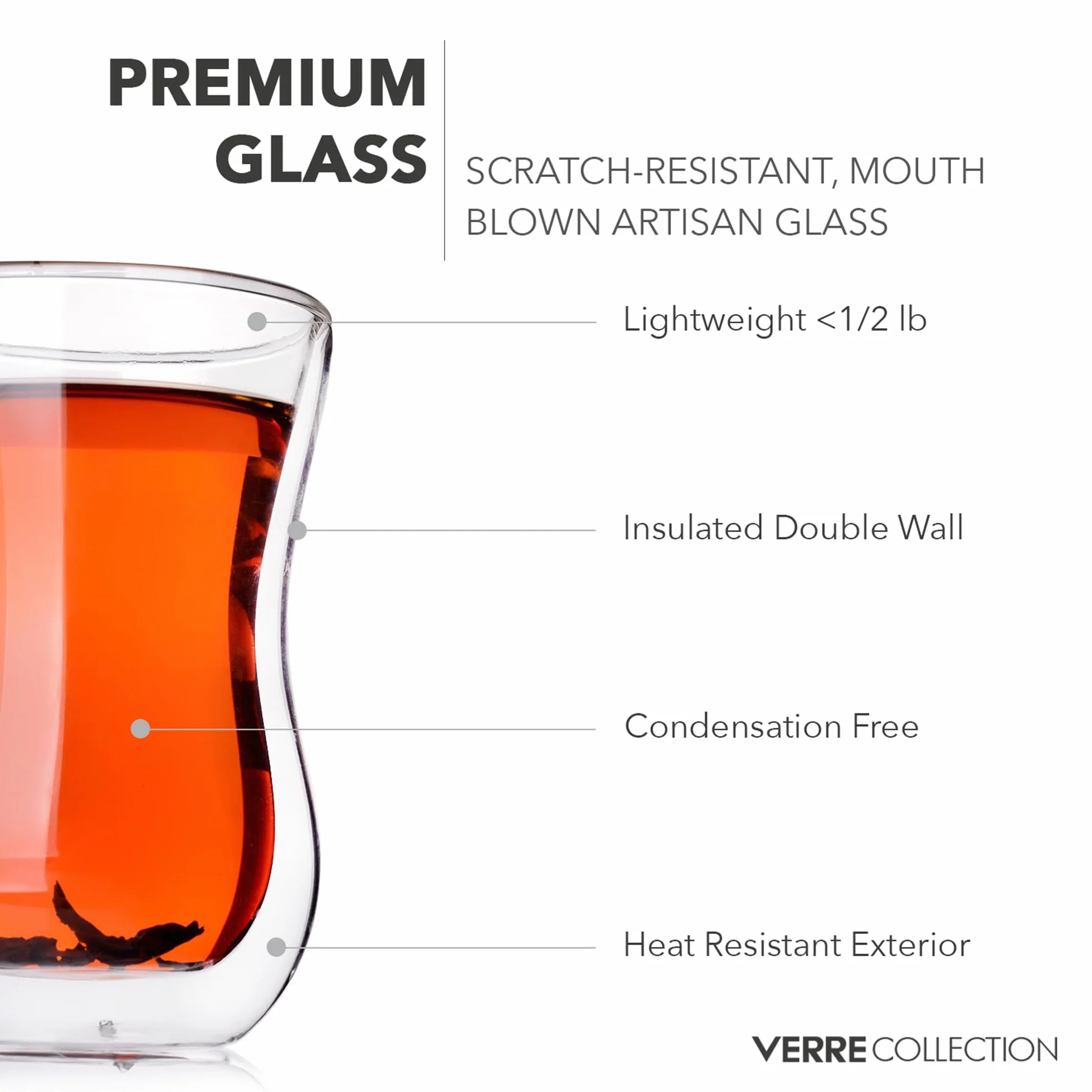 Verre Collection Tureckie kubki do herbaty, podwójne ścianki, 120 ml, zestaw 2 szt., turecki zestaw do herbaty, izolowane, szklane kubki do herbaty, odporne na wysokie temperatury