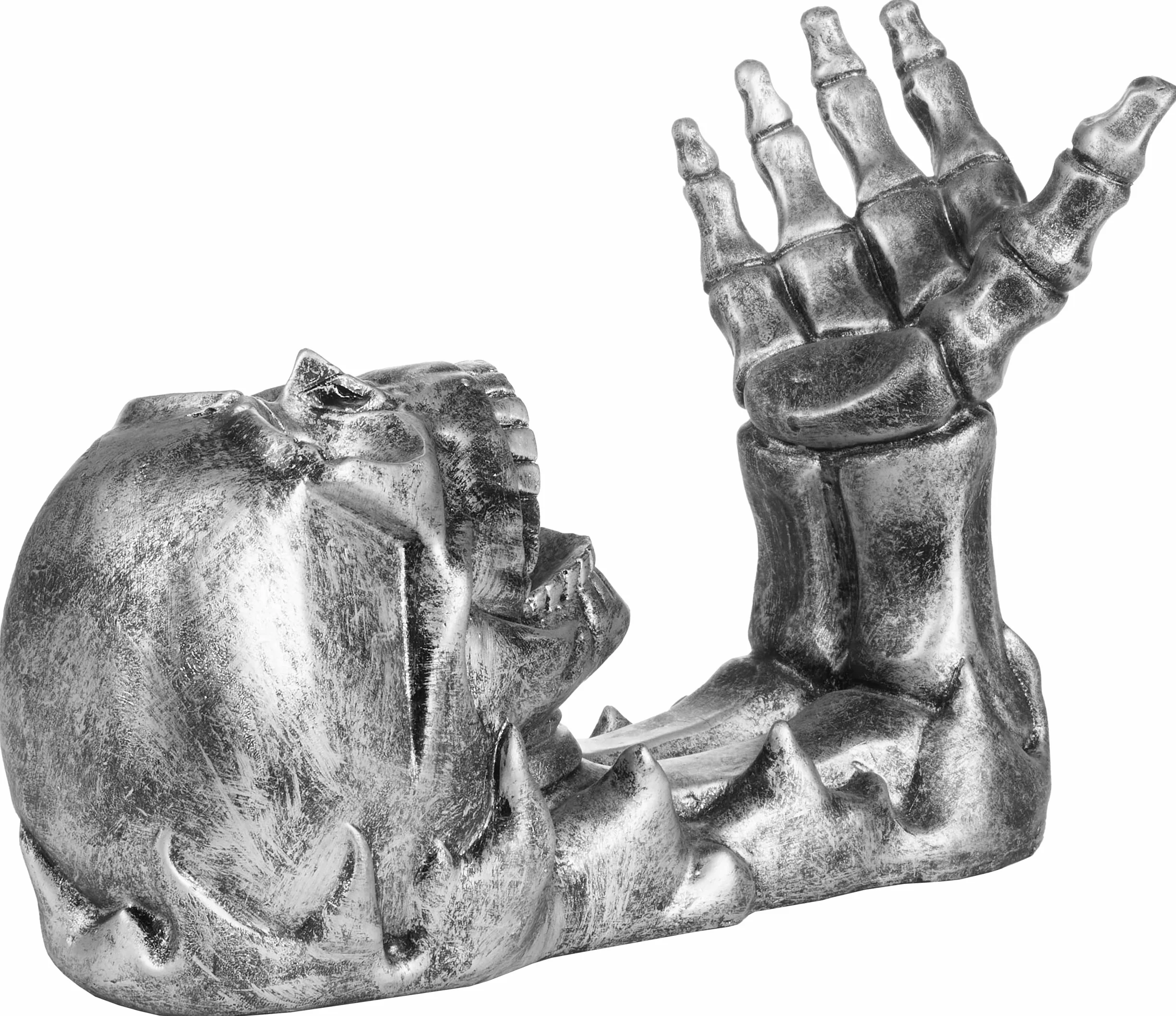 BRUBAKER Uchwyt na butelkę wina czaszka - uchwyt na butelkę do picia czaszka ze szkieletem ręka srebrny - stojak na butelkę Deco Figurka ręcznie malowane akcesoria do wina - śmieszna dekoracja
