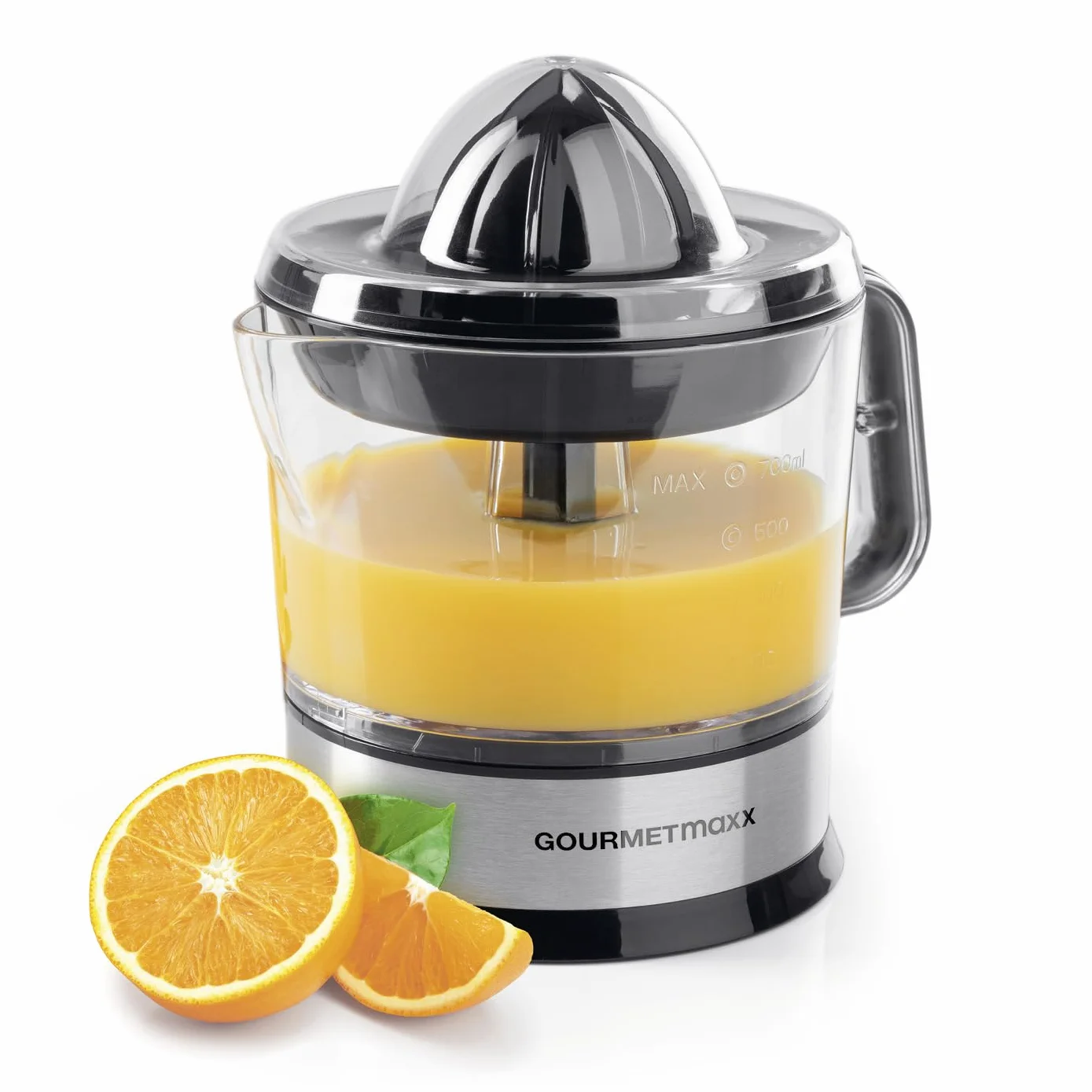 GOURMETmaxx Elektryczna sokowirówka do owoców cytrusowych i soku pomarańczowego | wyciskarka do soków o pojemności do 700 ml | wyciskarka do cytrusów z różnymi akcesoriami dla najświeższego smaku | 40