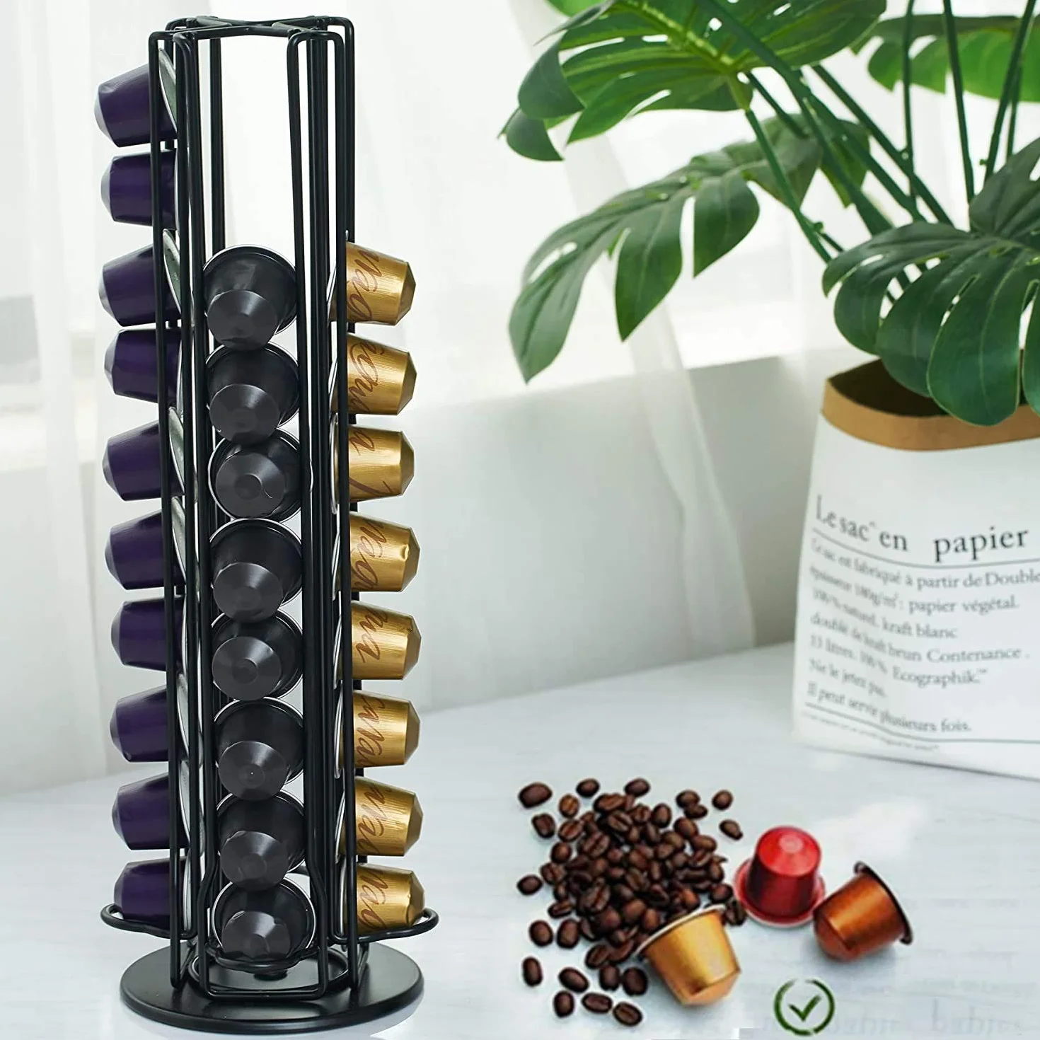 Obrotowy uchwyt na kapsułki do kawy Nespresso 40 kapsułek OriginalLine stojak czarny