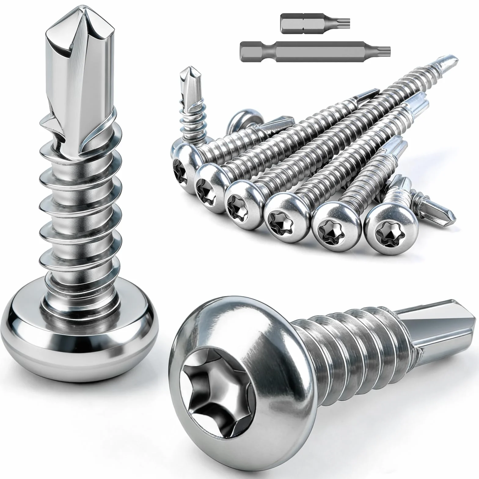 110 sztuk wkrętów Torx ze stali nierdzewnej, z łbem soczewkowym, samowiercące śruby M4,2 x 25 mm, wkręty samogwintujące ze stali nierdzewnej 410, wkręty do blachy, DIN 7504, do metalu do