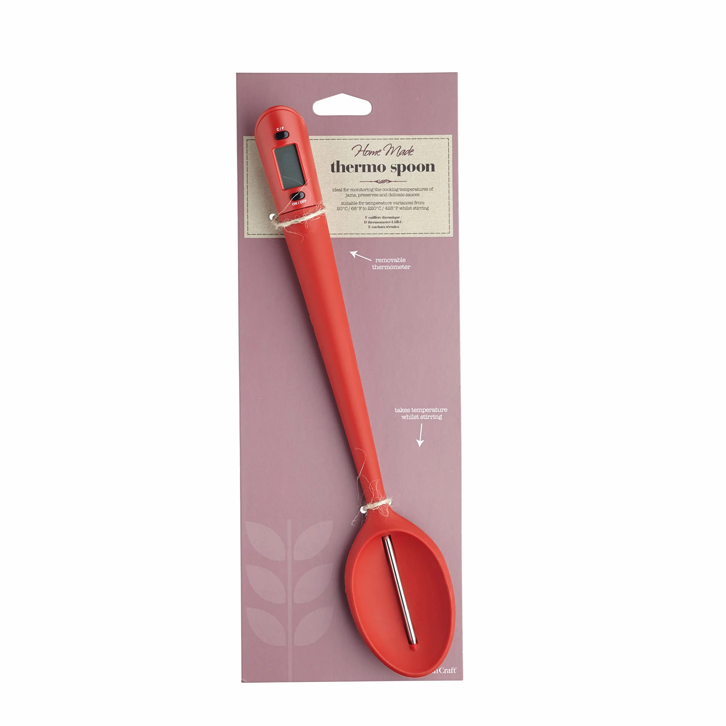 KitchenCraft Termometr do Dżemu/Cukru z Łyżką Home Made, 32 cm - Kolor Czerwony