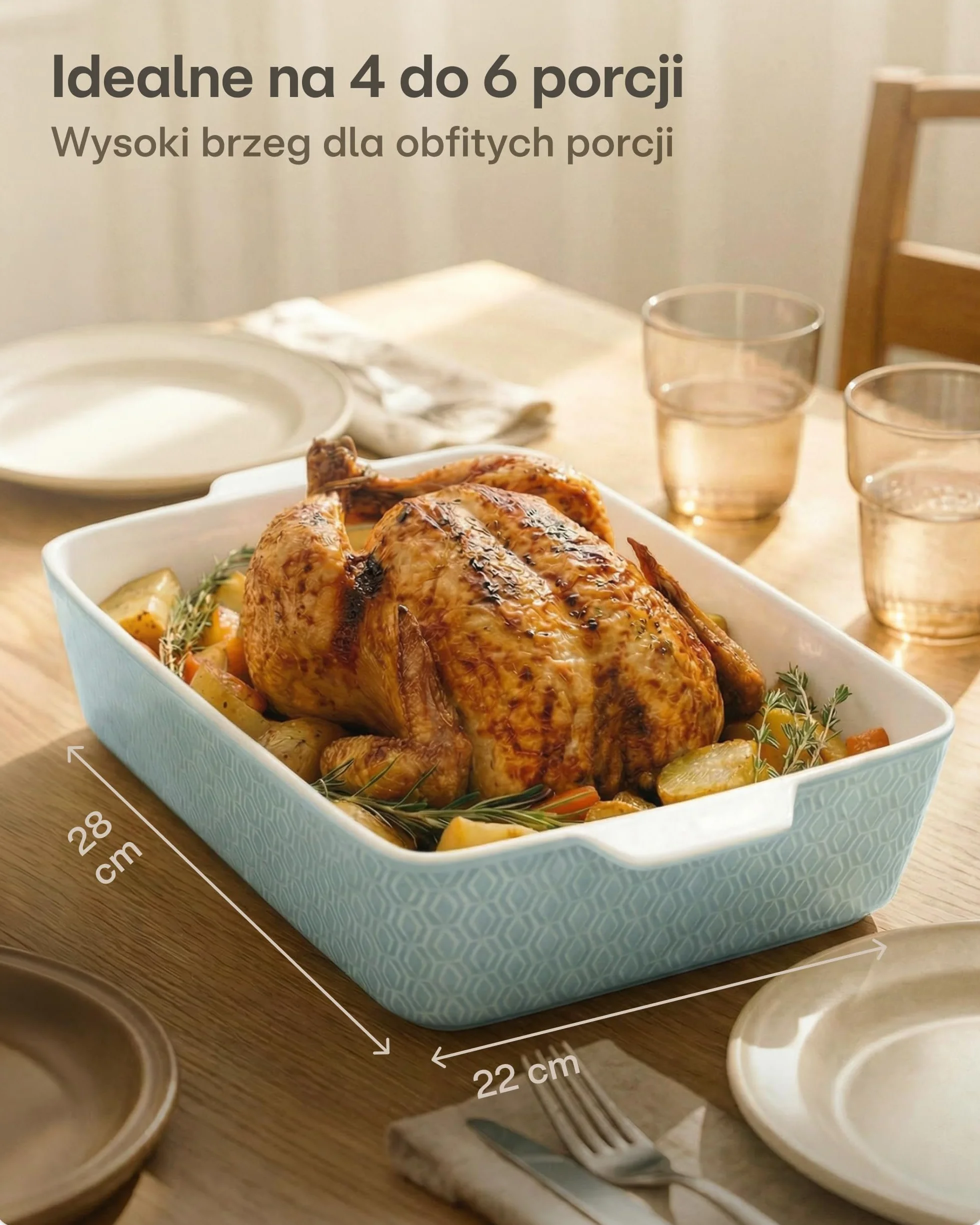 Ceramiczny Garnek do Zapiekanek Kwadratowy Nieprzywierający Czerwony Niebieski