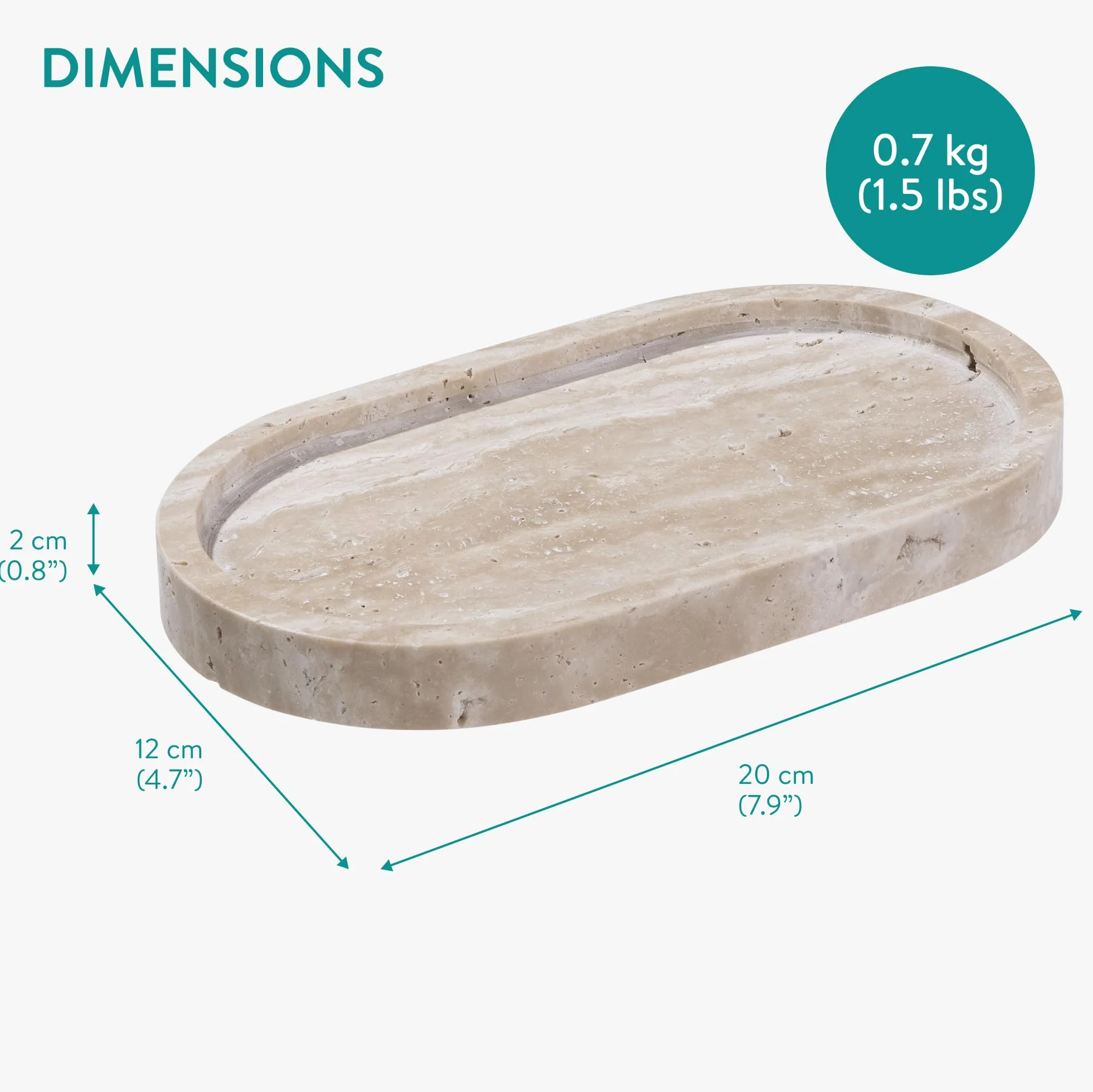Navaris trawertyn taca z kamienia naturalnego do dekoracji - taca na świece owalna - 20 x 12 cm - miska na akcesoria łazienkowe - kamienny talerz - beżowy
