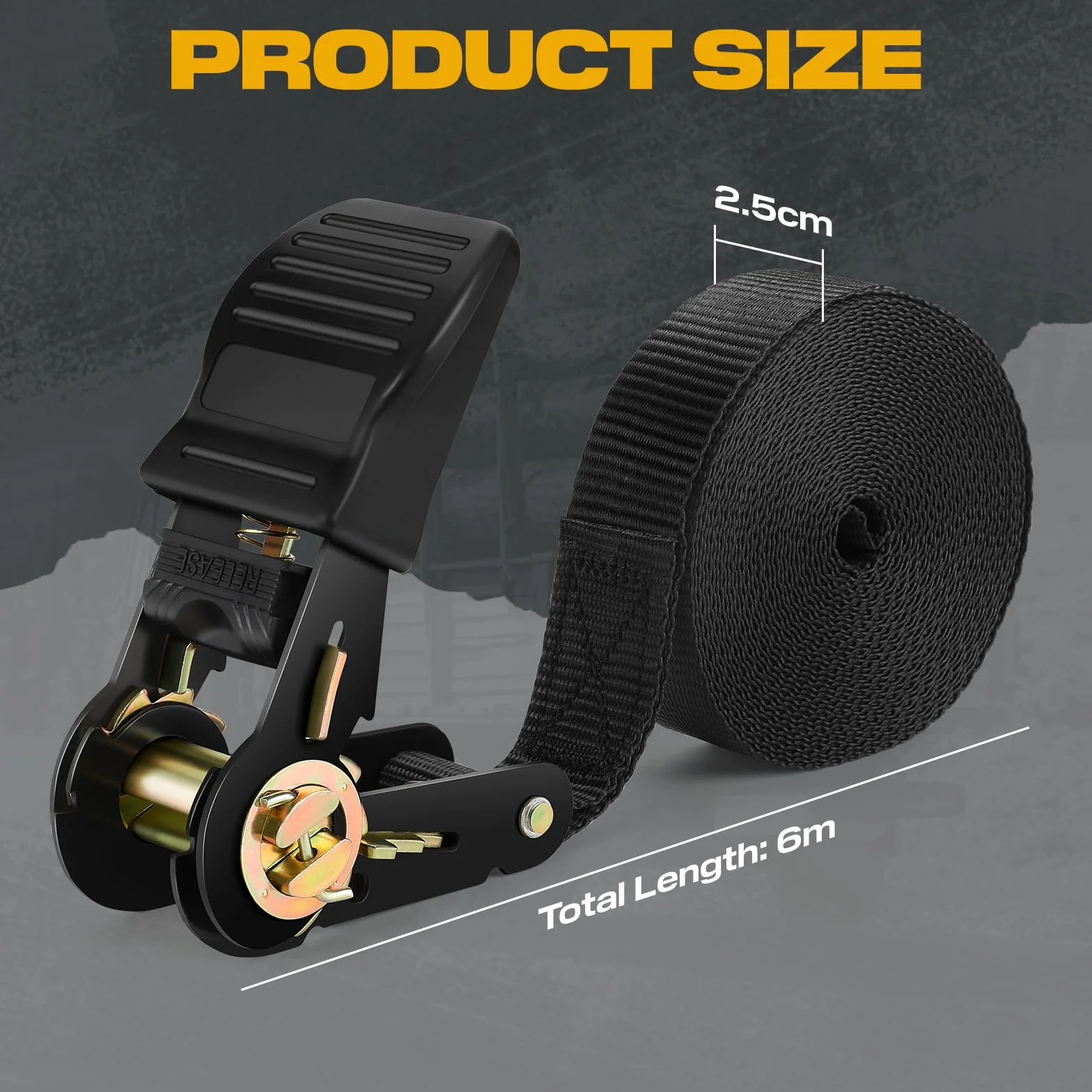 2 x pasek z grzechotką 800 kg, 6 m x 25 mm, wytrzymałe pasy napinające, regulowane klamry krzywkowe, paski mocujące do motocykli, samochodu, przyczepy, gospodarstwa domowego