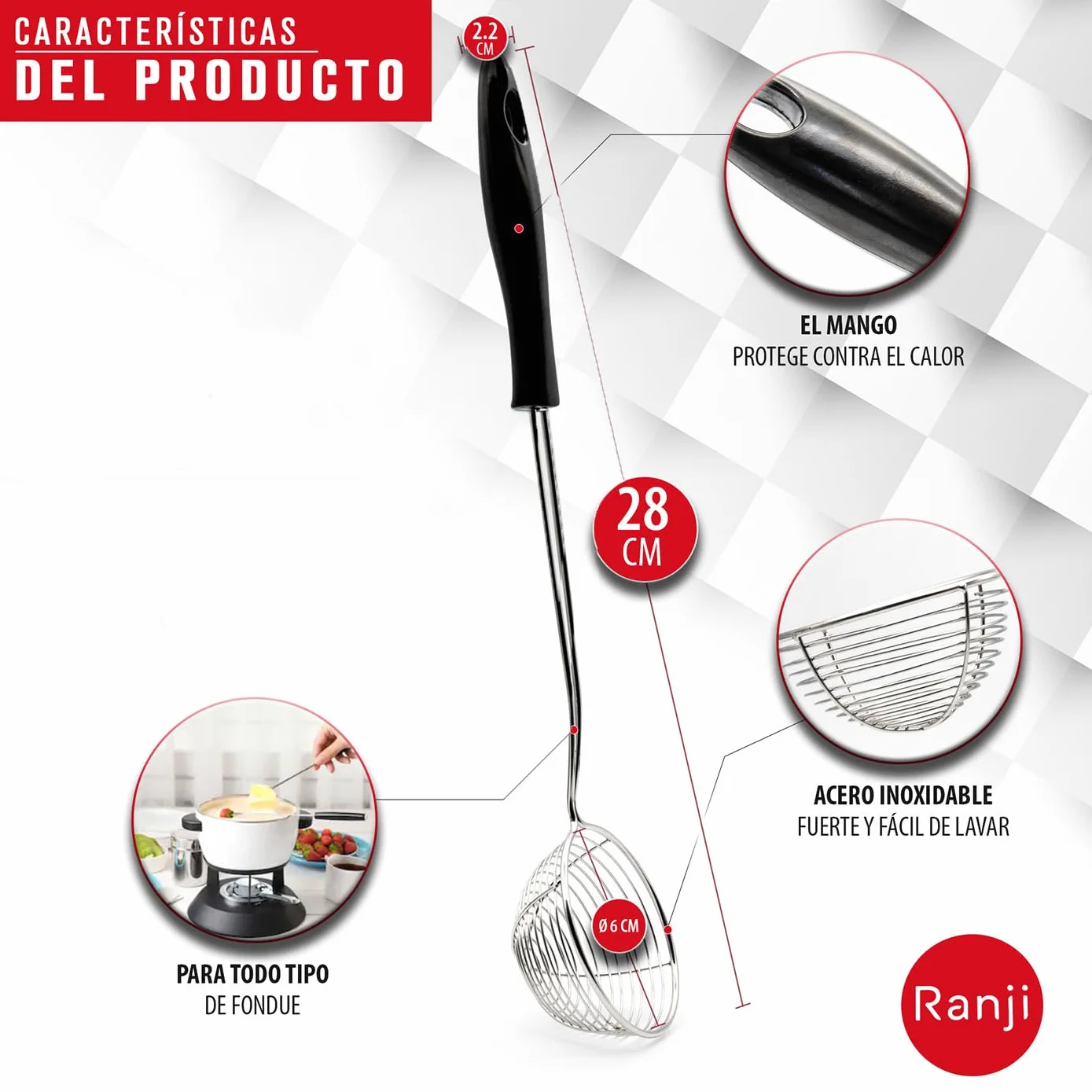 Ranji® Sitko do fondue ze stali nierdzewnej, łatwe w pielęgnacji, idealne do fondue, 8 sztuk
