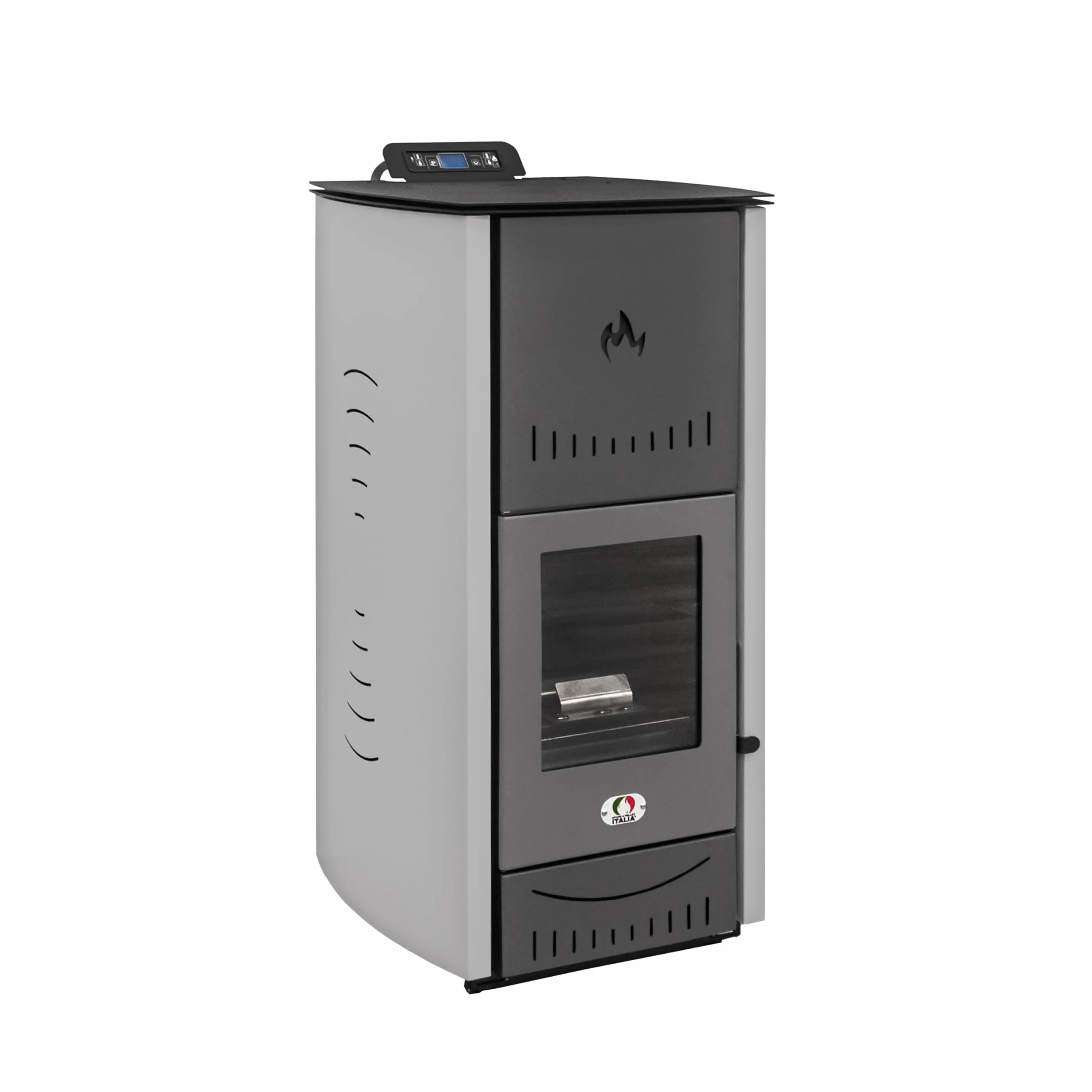 STUFE A PELLET ITALIA SRL- Nowy Jork 22 KW, Kuchenka na pellet, Kuchenka wodna, Ogrzewa do 140 mkw, 5 Poziomów Mocy, Programowalny, Szary