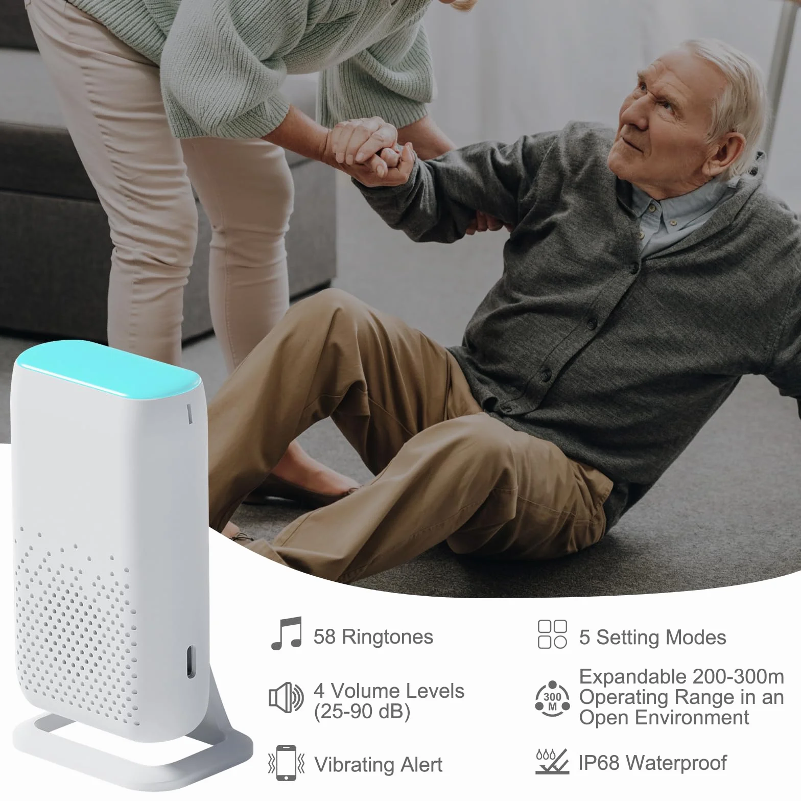 Haus bezprzewodowy alarm mobilny alarmowy przycisk wibracyjny paniczny dla starszych dzieci (2 do 1)