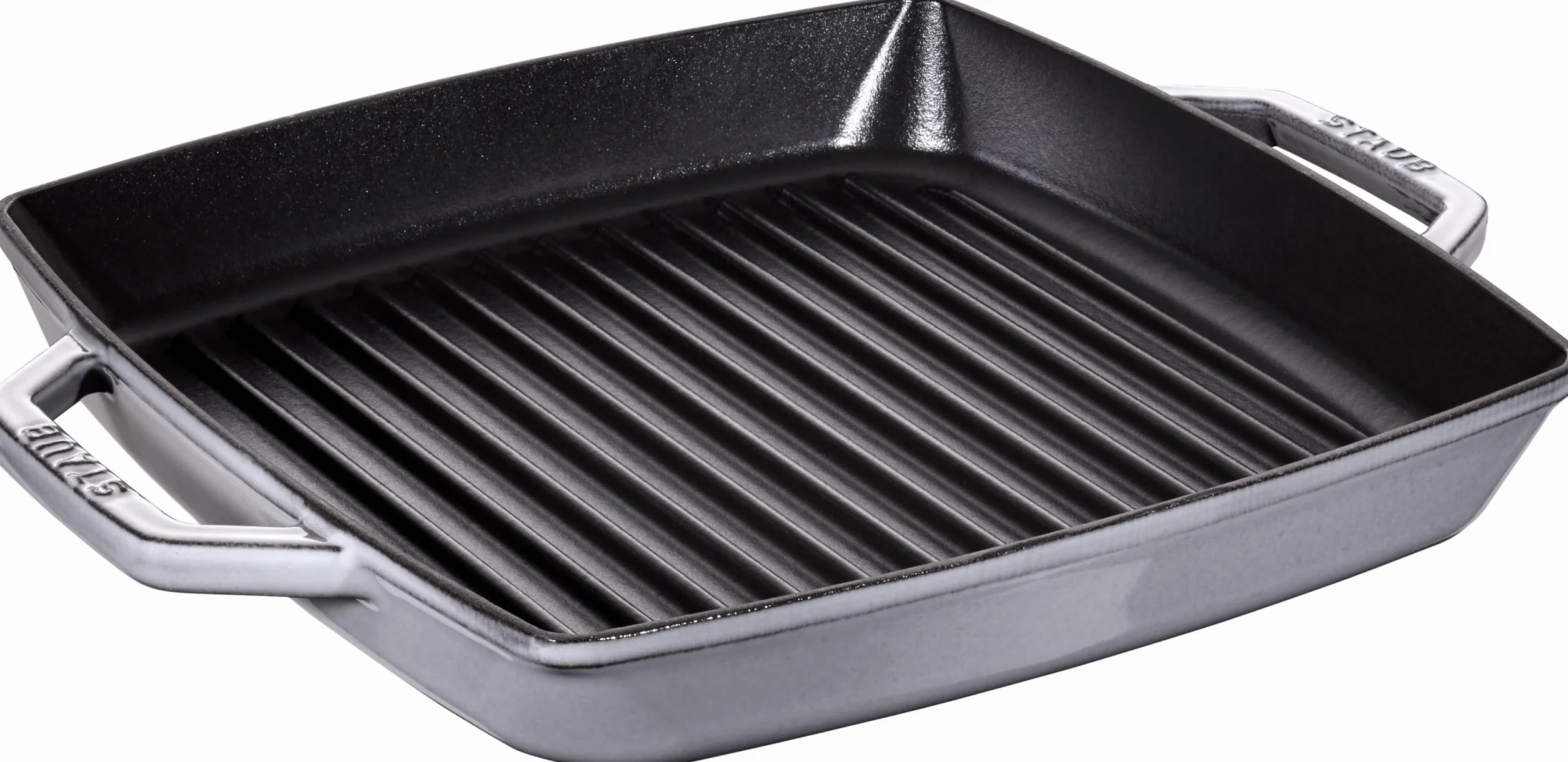 Staub 40511-684-0 Grillpfanne mit zwei Griffen, quadratisch, 28 cm, Gusseisen, graphitgrau, 39 x 32,5 x 5,0 cm
