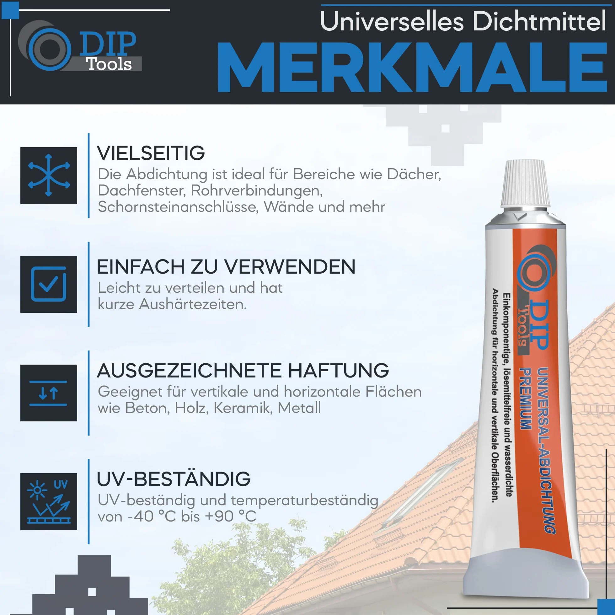 DIP-Tools wodoodporna uszczelka z płynnego tworzywa sztucznego, wodoszczelna uszczelka do rynny dachowej, na taras, do samochodów itd. 80 g