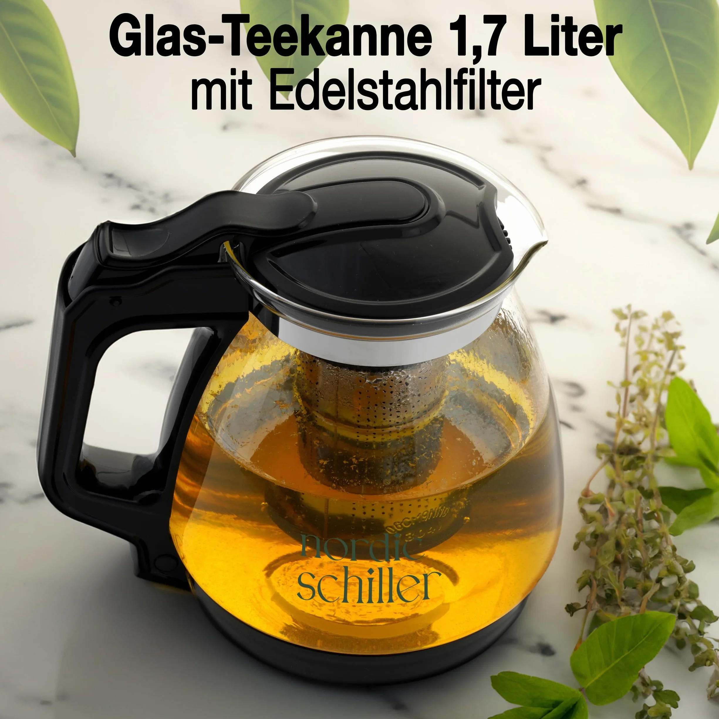 DMA-Z Dzbanek do herbaty, szklany dzbanek do herbaty, odporny na wysokie temperatury, z pokrywką, 1700 ml, dzbanek do herbaty z sitkiem, z sitkiem, szklanym dzbankiem do herbaty (1700 ml)