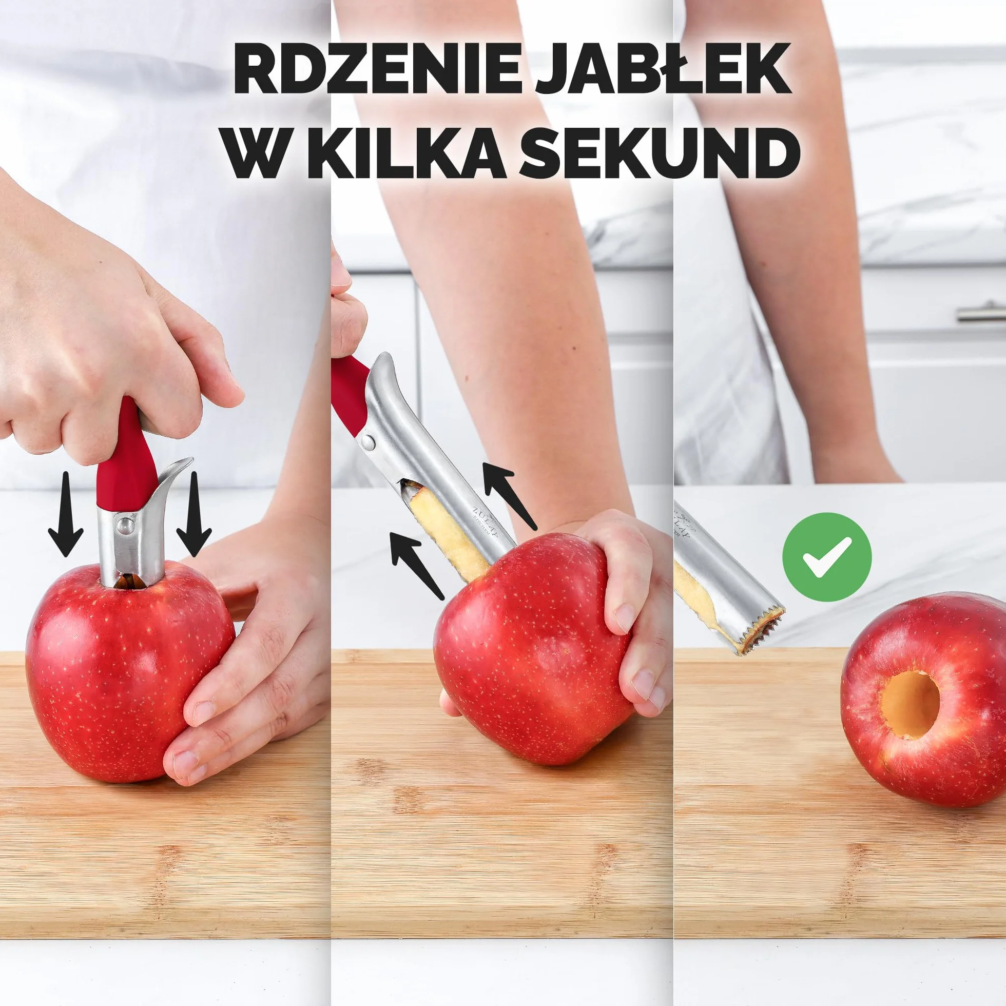 Zulay Premium Corer do jabłek, łatwy w użyciu, trwały, do jabłek, gruszek, papryki, stal nierdzewna, czerwony