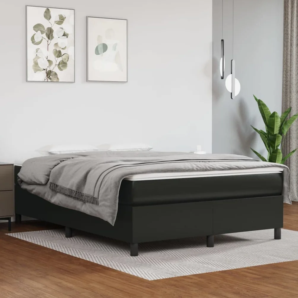 vidaXL Łóżko kontynentalne, czarne, obite sztuczną skórą, 140x190 cm, łóżko, podwójne łóżko, łóżko dwuosobowe, łóżka, podwójne łóżka, łóżka dwuosobowe