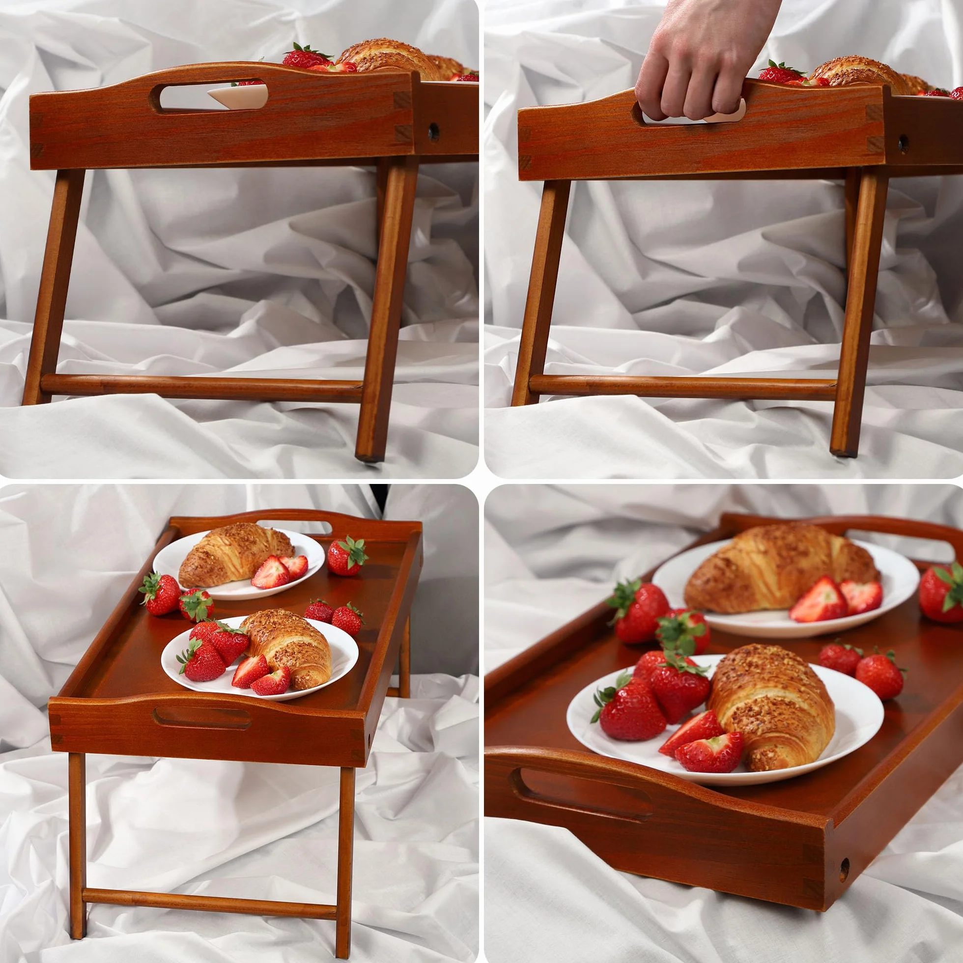 KADAX Stolik do łóżka taca śniadaniowa z drewna sosnowego 19 x 30 x 50 cm składana taca do serwowania brązowy