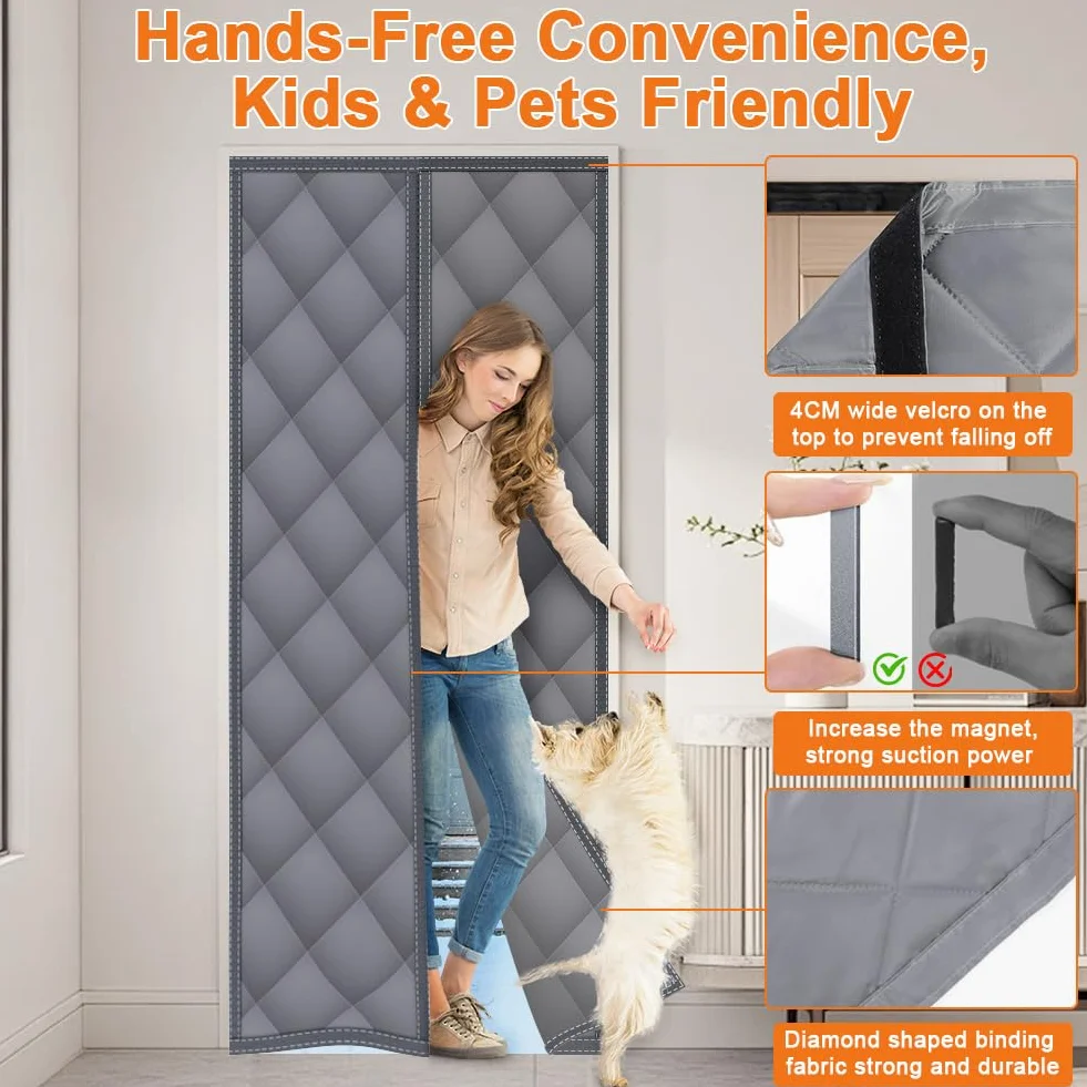 Flintronic Magnetyczna zasłona na drzwi termiczna 110x220 cm Oxford tkanina wiatroszczelna dźwiękoszczelna