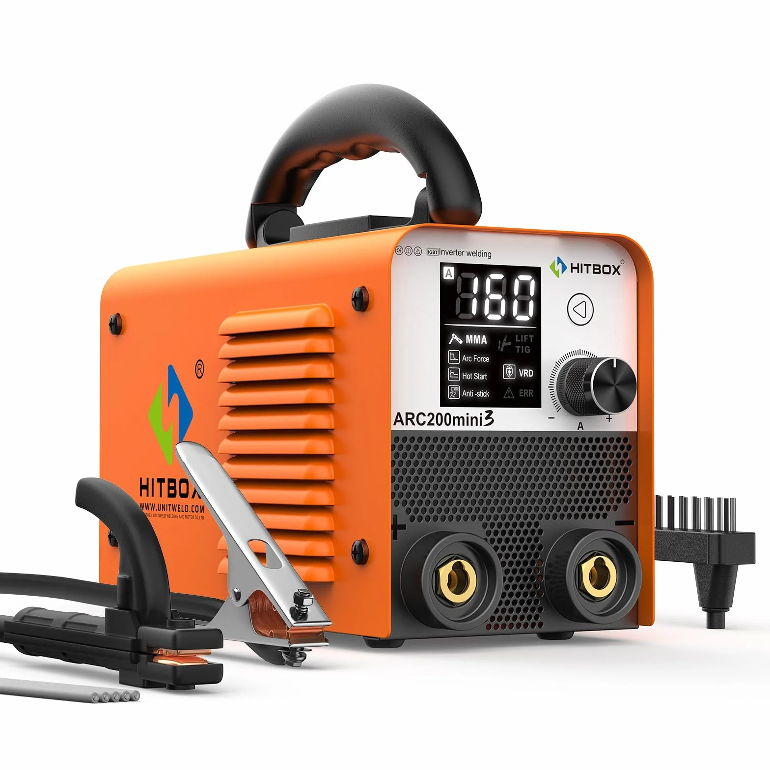 HITBOX Spawarka inwerterowa 2w1 Lift TIG/MMA – IGBT, Hot Start, Arc Force, Anti-Stick, wyświetlacz LED – Mini spawarka do domu i pracy profesjonalnej(ARC200mini3)