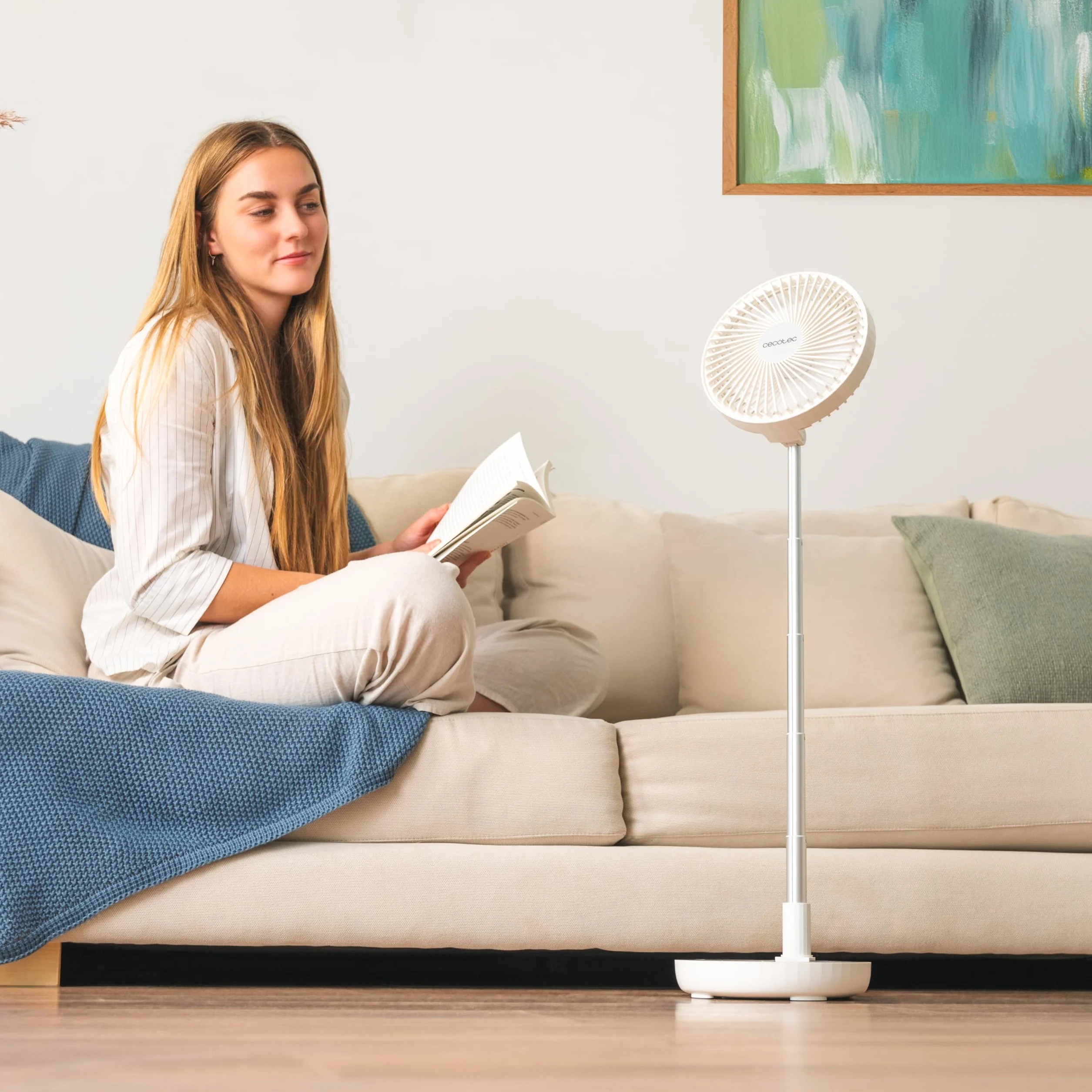 Cecotec - Przenośny składany wentylator EnergySilence 800 FoldAir - Bateria 7200 mAh, wysuwana i regulowana konstrukcja, 5 aerodynamicznych łopatek, 8 cali, 3 prędkości, kontrola kierunku