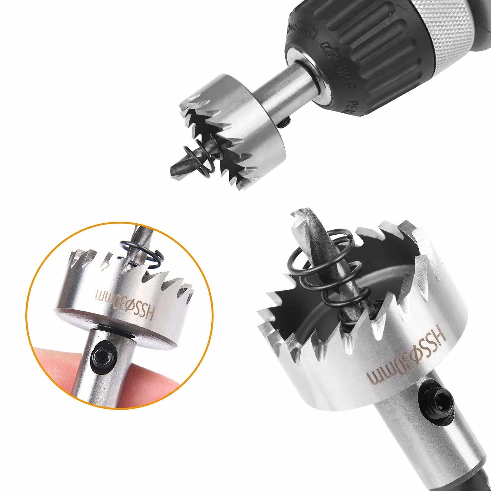 Flintronic Otwornica z twardego metalu, zestaw 5 wierteł z tytanu HASS, 16 mm, 18,5 mm, 20 mm, 25 mm, 30 mm, zestaw narzędzi do stali, stali nierdzewnej, żelaza, mosiądzu, włókna szklanego