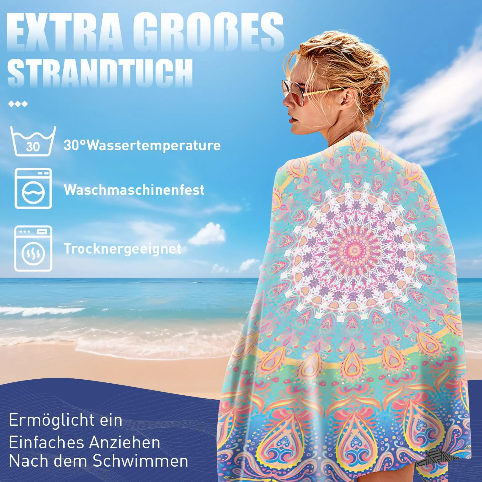 Ręcznik plażowy XXL, z mikrofibry, duży, 90 x 180 cm, chłonny i szybkoschnący, ręcznik plażowy, z mikrofibry, lekki, bez piasku, do uprawiania sportu, podróży, na plażę, do sauny