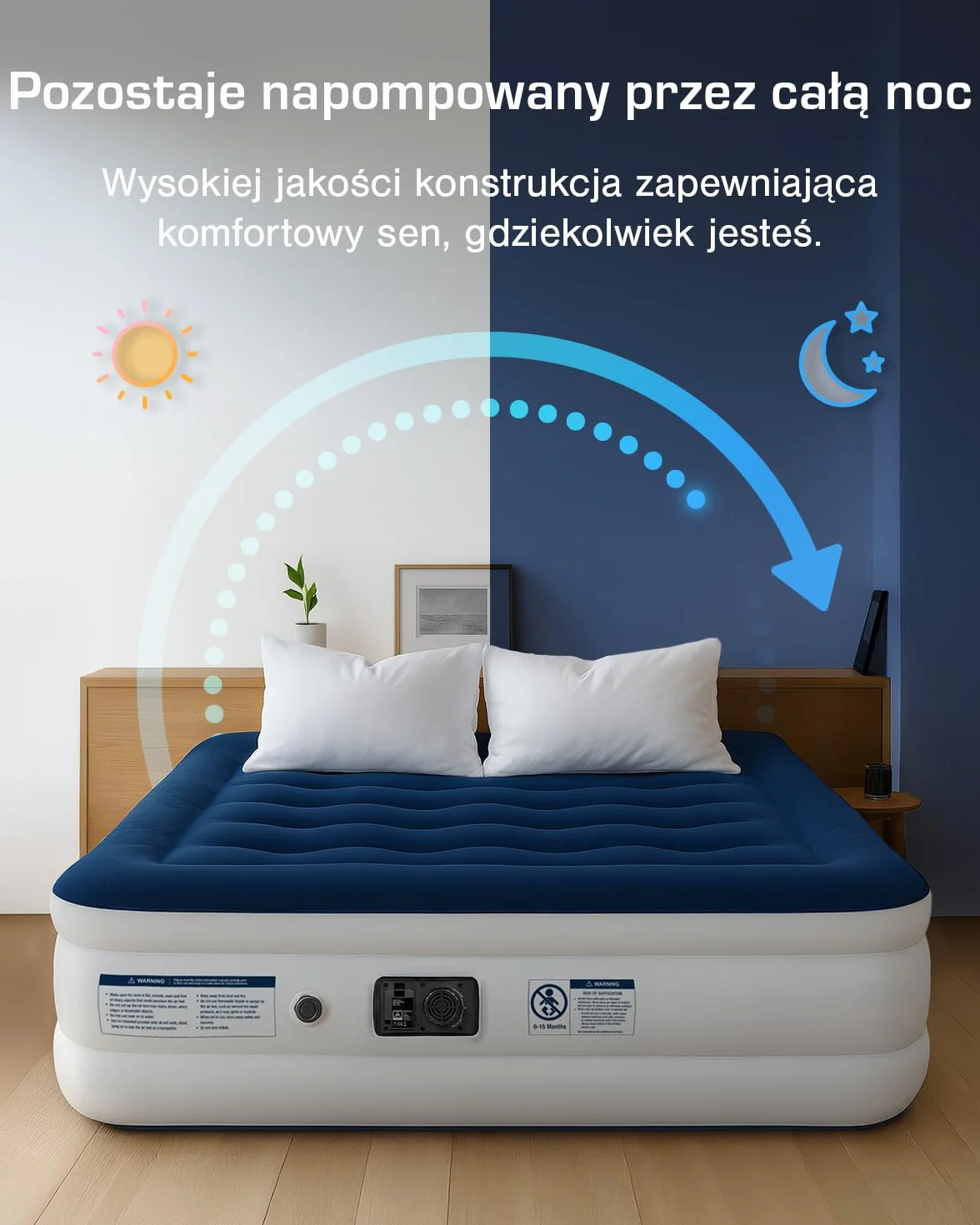 Active Era Dmuchany Materac Samopompujący Podwójny Dwuosobowy 200x150 cm, Duży Rozmiar, z Wbudowaną Pompą Powietrza i Poduszką Wytrzymały Wodoodporny Elektryczny do Domu Namiotu Spania Auta Kempingowy