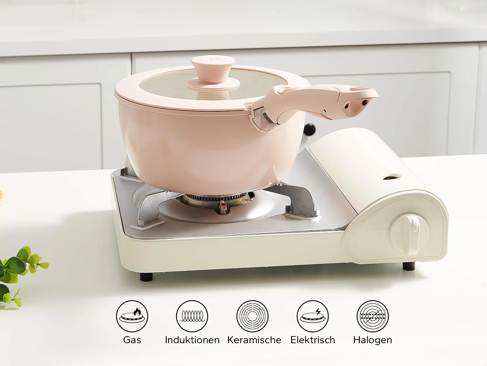 Redchef 16-cz ceramiczny zestaw garnków i patelni, nieprzywierający, nietoksyczny (bez PFAS/PFOA/PTFE), bezpieczny w zmywarce i piekarniku, z odczepianą rączką (różowy)