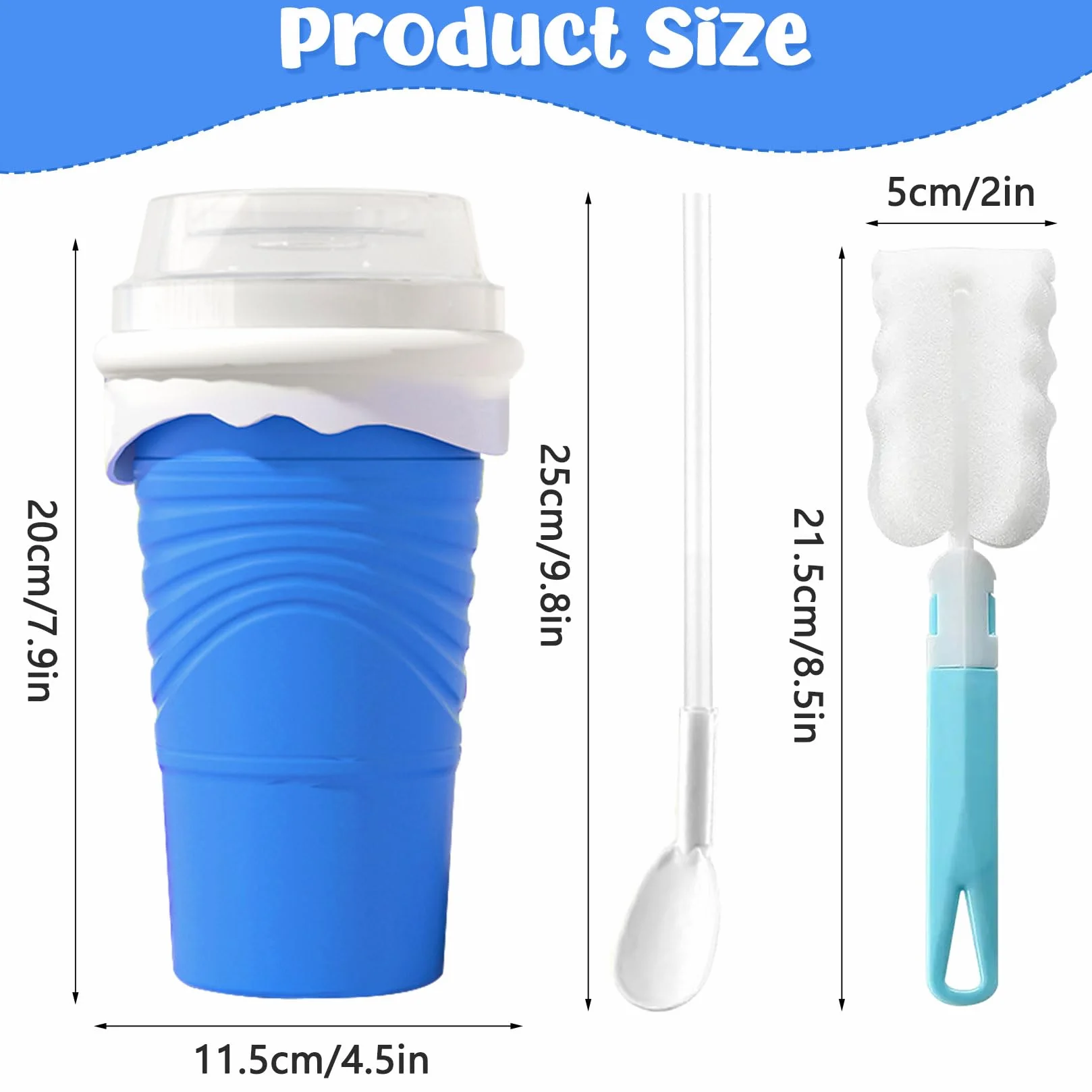 Herbst Slushy Maker silikonowy kubek 500 ml z łyżeczką ze słomką niebieski