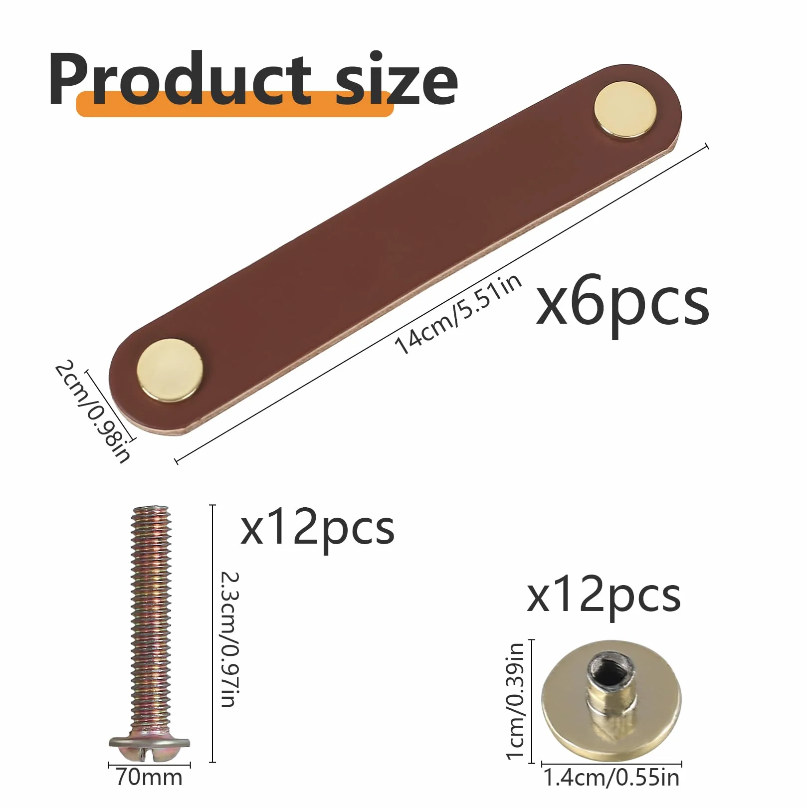 Zestaw 6 Szczegółowych Uchwytów Meblowych z Ekologicznej Skóry, Premium Uchwyty do Szaf, Uchwyty do Szuflad, do Szafek Kuchennych, Komód, Wraz ze Śrubami Montażowymi