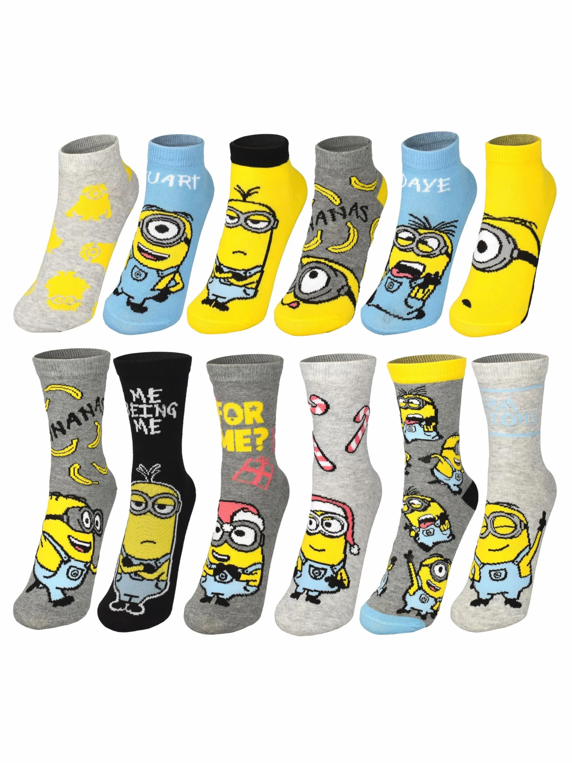 United Labels Kalendarz adwentowy Minions z 12 parami skarpet dla kobiet, rozmiar 35-41, kalendarz z trampkami i długimi skarpetami, prezent świąteczny