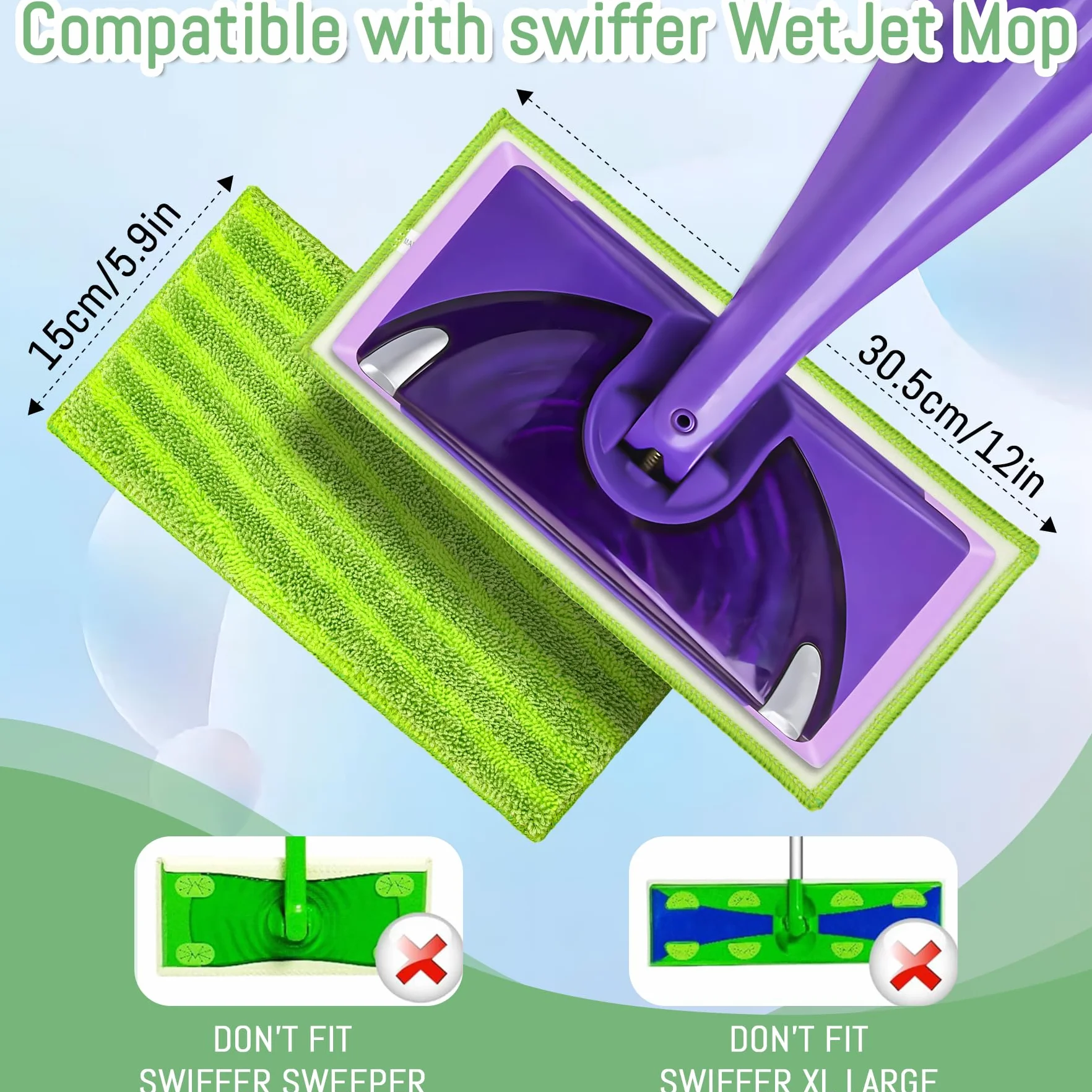 6 sztuk podkładek do czyszczenia mopa z mikrofibry, poszewka zapasowa 30 x 14 cm, zestaw mopa podłogowego, nadaje się do prania i wielokrotnego użytku, do mopa Swiffer WetJet