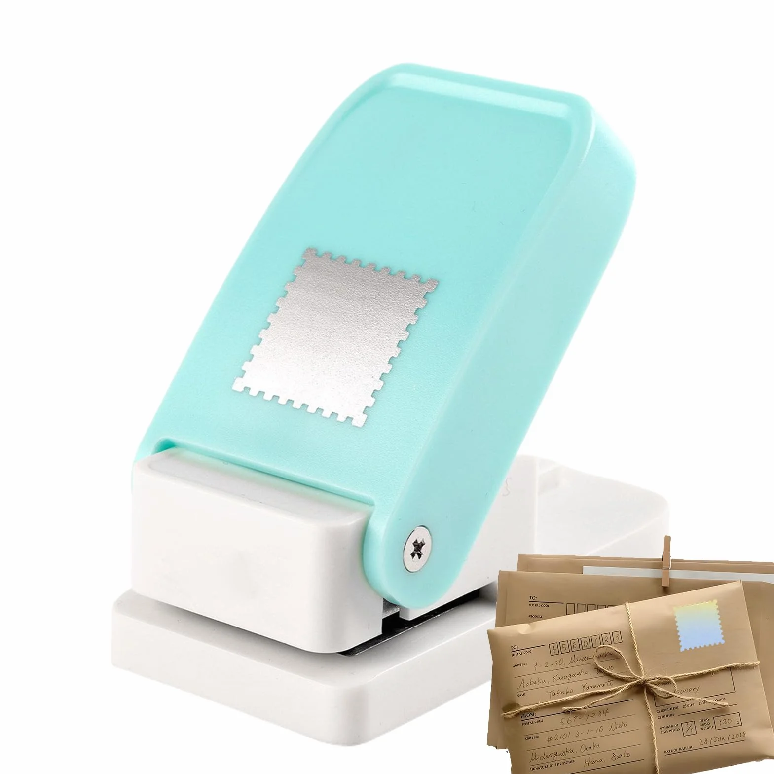 Portable Stamp Puncher, Square Rectangle Lever Action DIY, Postage Stamp Shaped Paper Punch for Scrapbooking, Card Making, Journal Album, Photo Arts Crafts at Home, Office, School