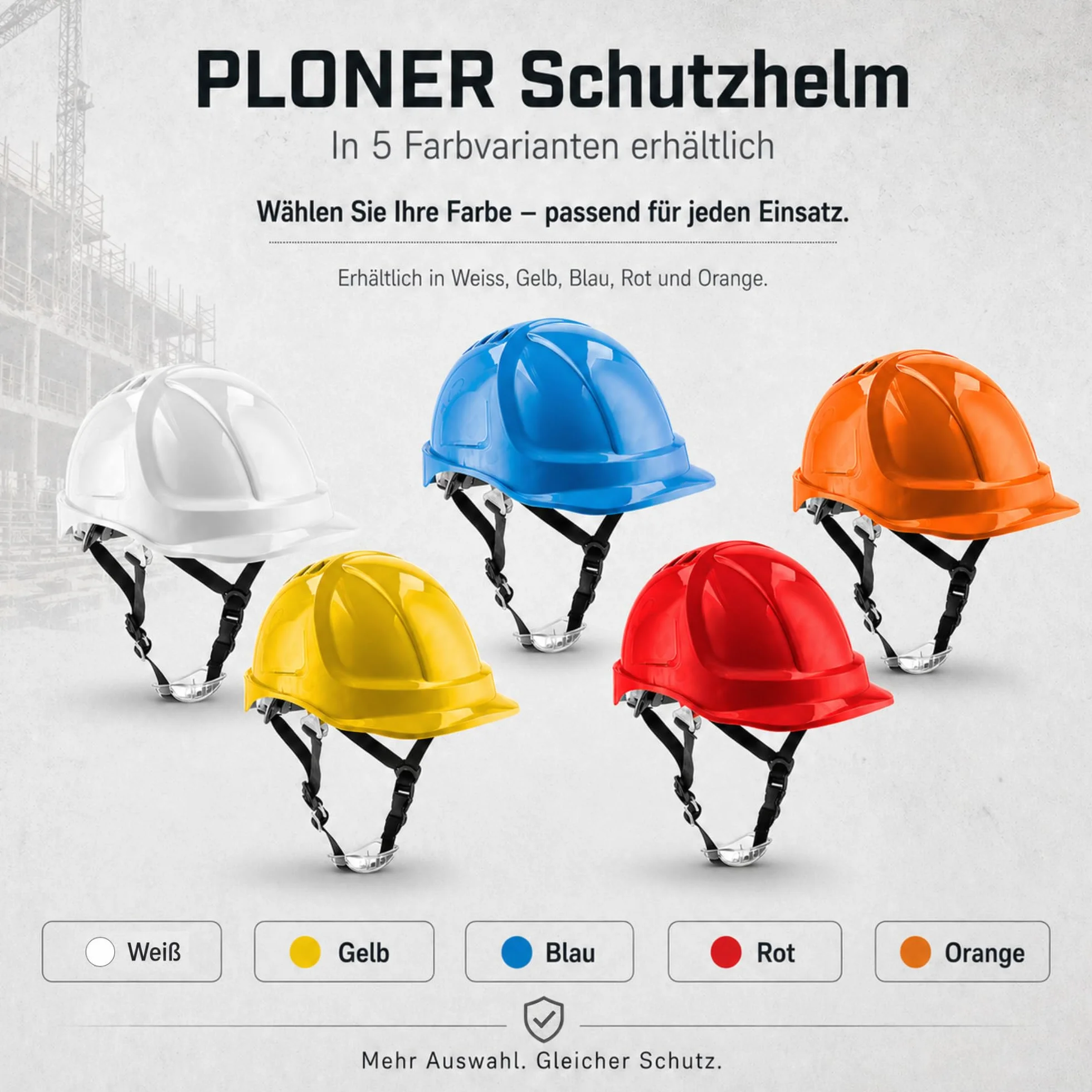 Högert Technik - PLONER kask ochronny, żółty, uniwersalny, kask budowlany | EN 397 | regulowany za pomocą jednego przycisku | otwory wentylacyjne | opaska przeciwpotowa | ochrona przed promieniowaniem
