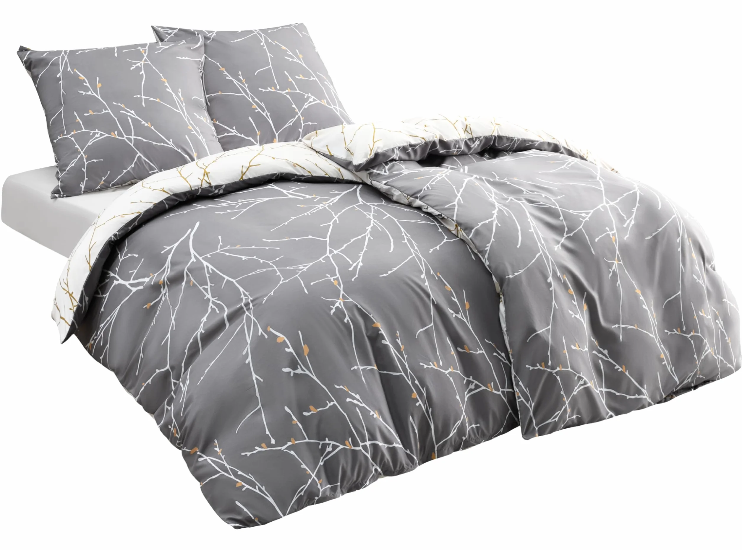Bedsure Zestaw pościeli ze wzorem w stylu vintage i super miękka oddychająca hipoalergiczna poszewka na kołdrę z mikrofibry z zamkiem błyskawicznym i narożnymi paskami i poszewkami na poduszki, 135 x 200 cm szara i beżowa