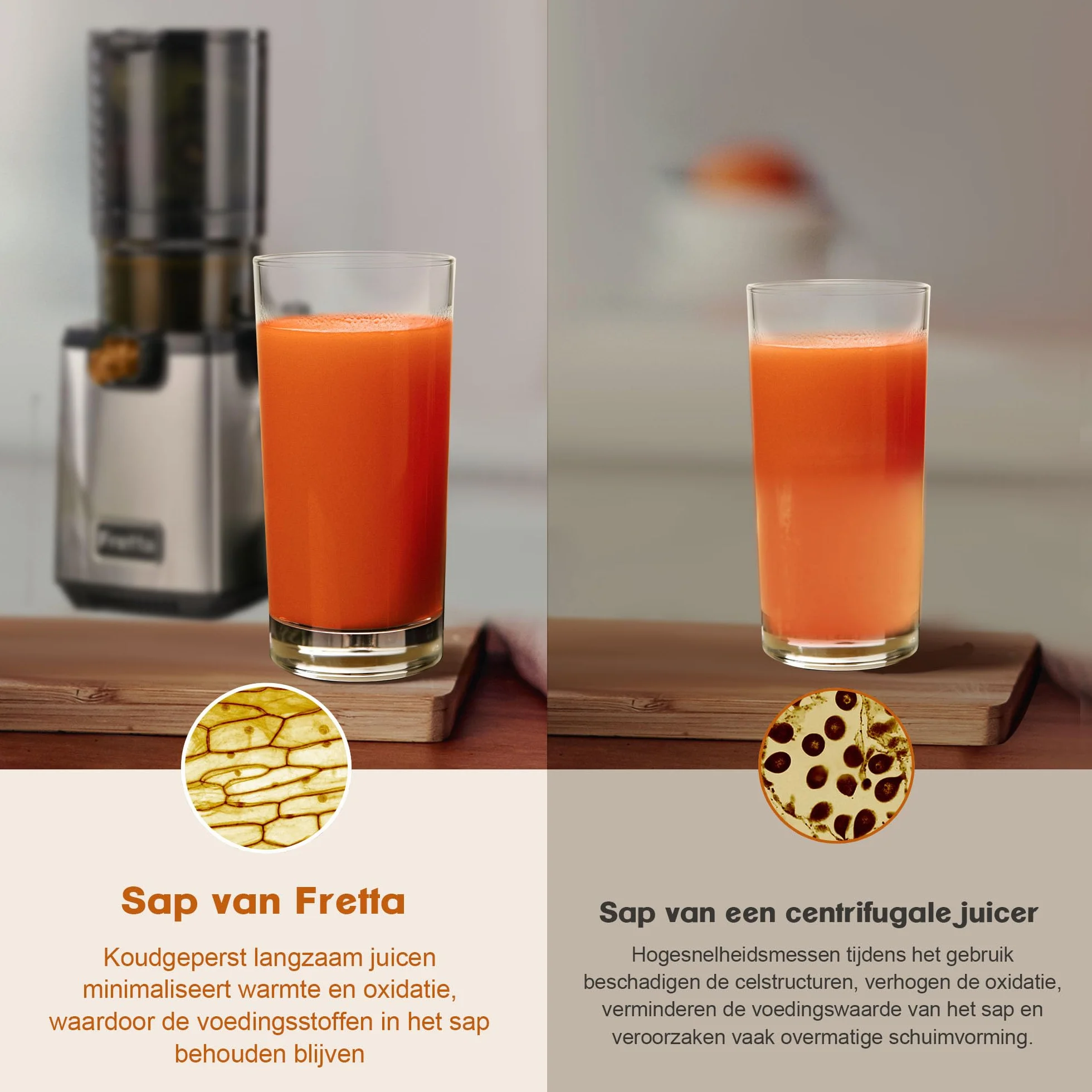 Fretta Wyciskarka wolnoobrotowa Slow Juicer, zwycięzca testu, otwór 135 mm i wyciskarka do soków 1,8 l z funkcją odwrócenia, łatwy montaż i czyszczenie, w 100% wolna od BPA, 250 W (Srebrny Metaliczny)