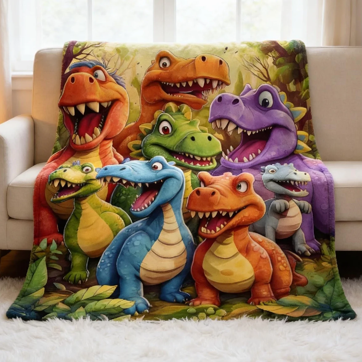 Koc polarowy z dinozaurami 150x130 cm dla dzieci