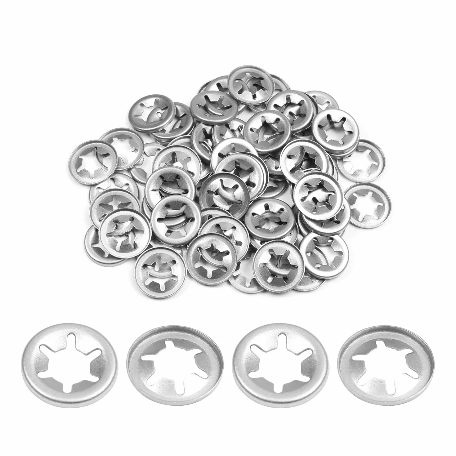 Othmro Starlock podkładka 7 mm średnica wewnętrzna 15 mm średnica zewnętrzna, wciskane podkładki blokujące klipsy zapięcie ze stali nierdzewnej 100 szt