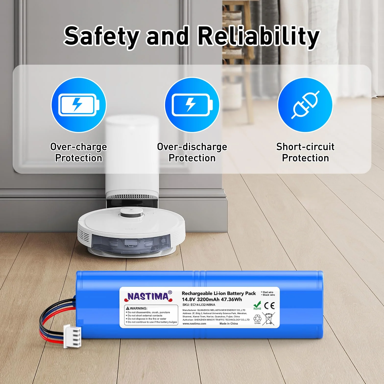 NASTIMA Akumulator litowo-jonowy 3200 mAh kompatybilny z Ecovacs Deebot N8, Deebot N8 Pro, Deebot N8+, Deebot N5, Deebot T5 Neo, Ozmo 900, Ozmo 920, Ozmo 930, 14,8 V 47,36 Wh akumulator zastępczy z