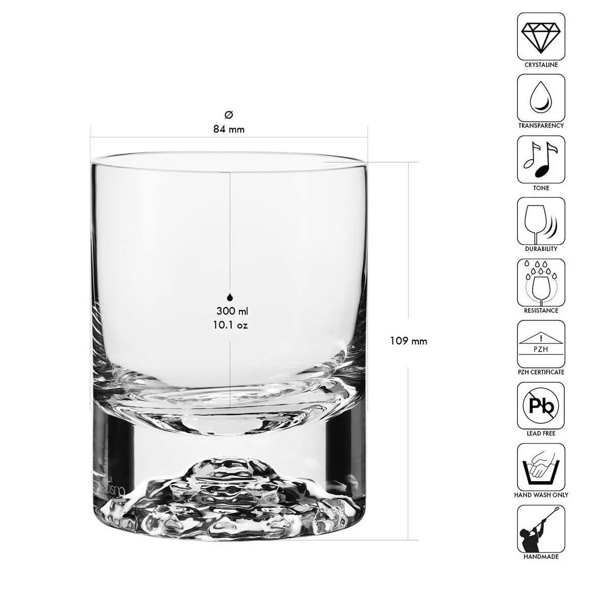 KROSNO Szklanki do whisky i szkockiej | Komplet 2 x 300 ml | Kolekcja Perfect Serve | Produkcja ręczna | Efektowne tłoczenie, Grube dno | Na prezent | Bezołowiowe szkło kryształowe | Mycie ręczne
