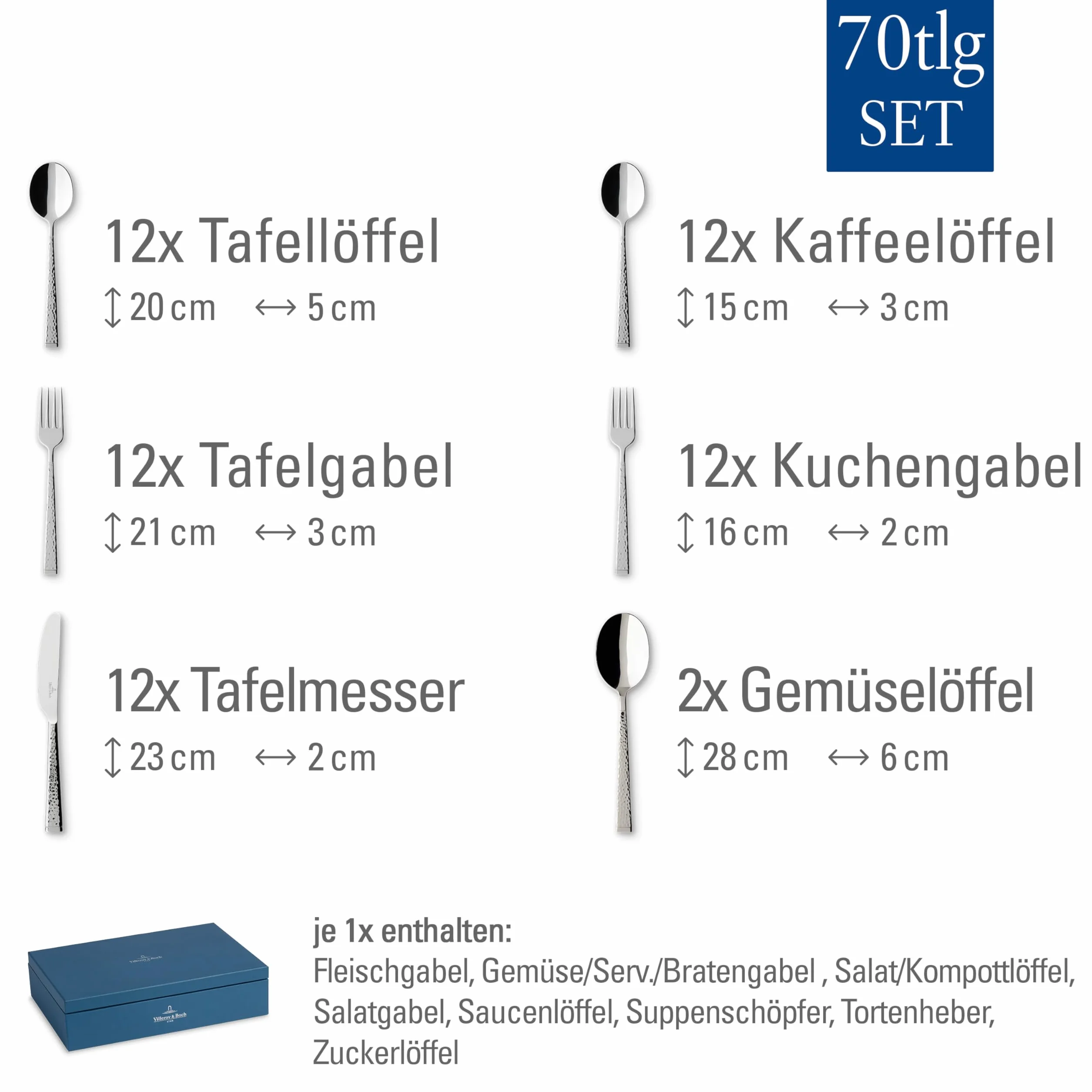 Villeroy & Boch Blacksmith Zestaw Sztućców, Stal Nierdzewna, Srebrny, 70 Części