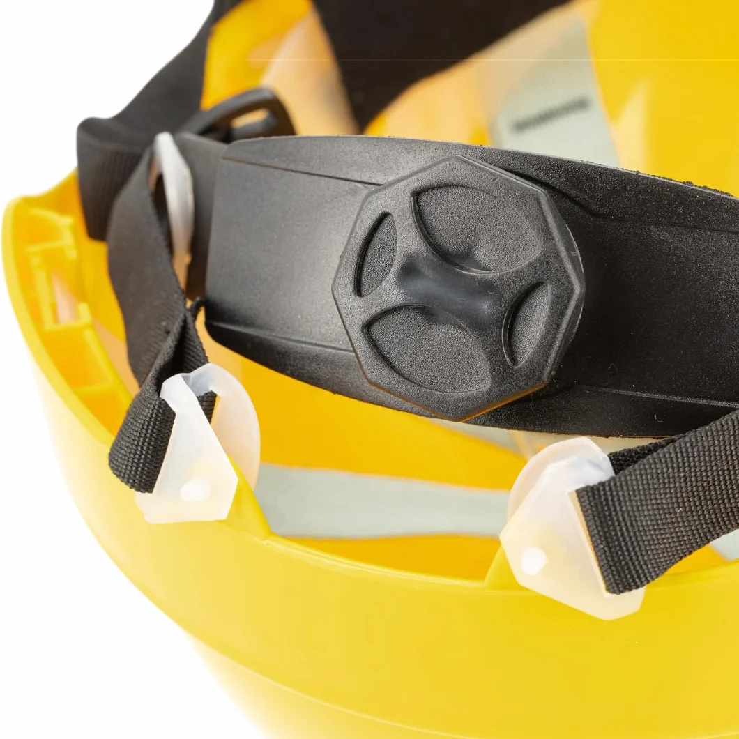 Högert Technik - PLONER kask ochronny, żółty, uniwersalny, kask budowlany | EN 397 | regulowany za pomocą jednego przycisku | otwory wentylacyjne | opaska przeciwpotowa | ochrona przed promieniowaniem