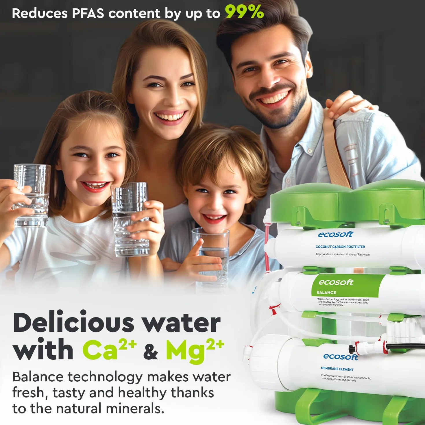Ecosoft PURE Balance Kompaktowy filtr odwróconej osmozy | Bez pompy | Poprawia smak domowej wody pitnej