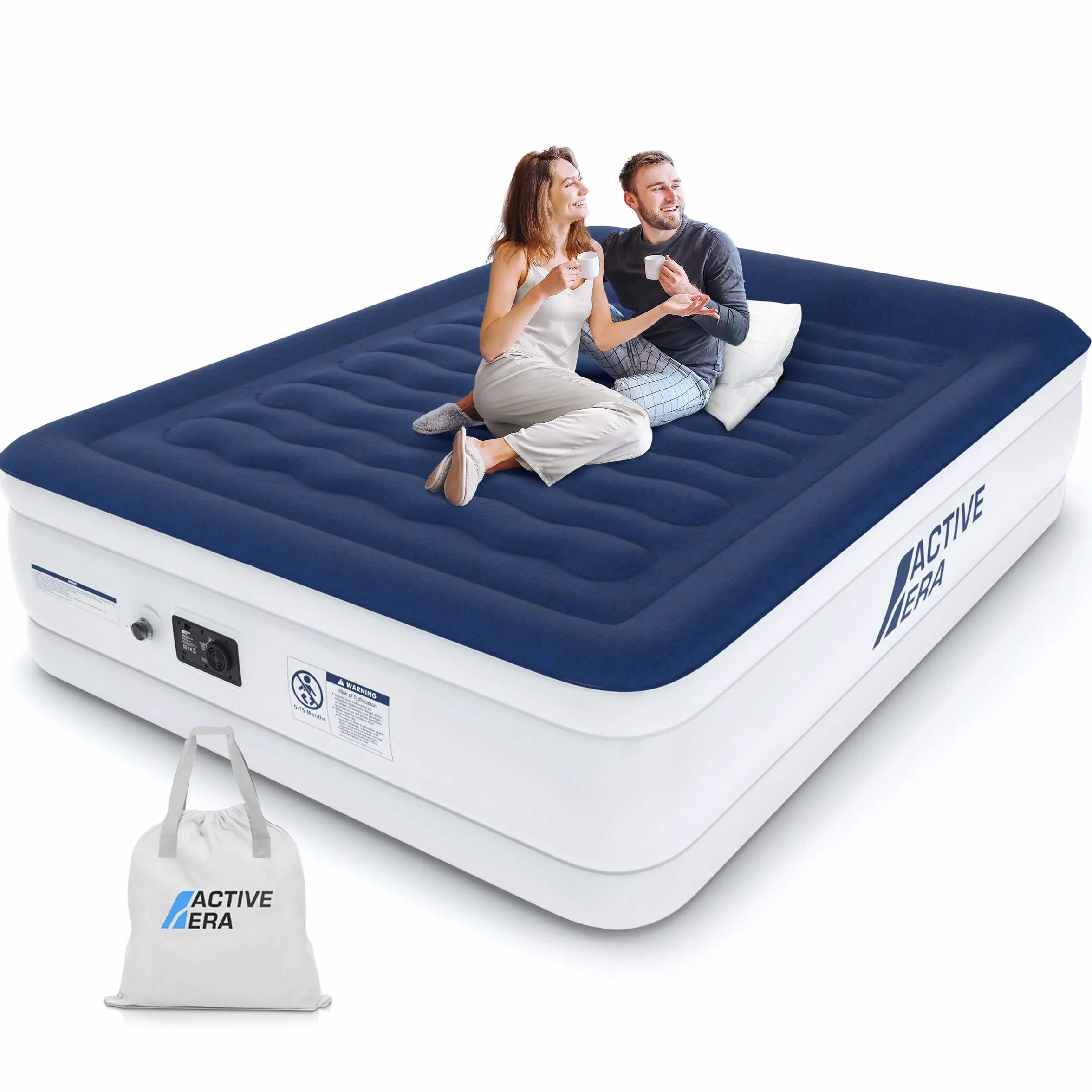 Active Era Dmuchany Materac Samopompujący Podwójny Dwuosobowy 200x150 cm, Duży Rozmiar, z Wbudowaną Pompą Powietrza i Poduszką Wytrzymały Wodoodporny Elektryczny do Domu Namiotu Spania Auta Kempingowy