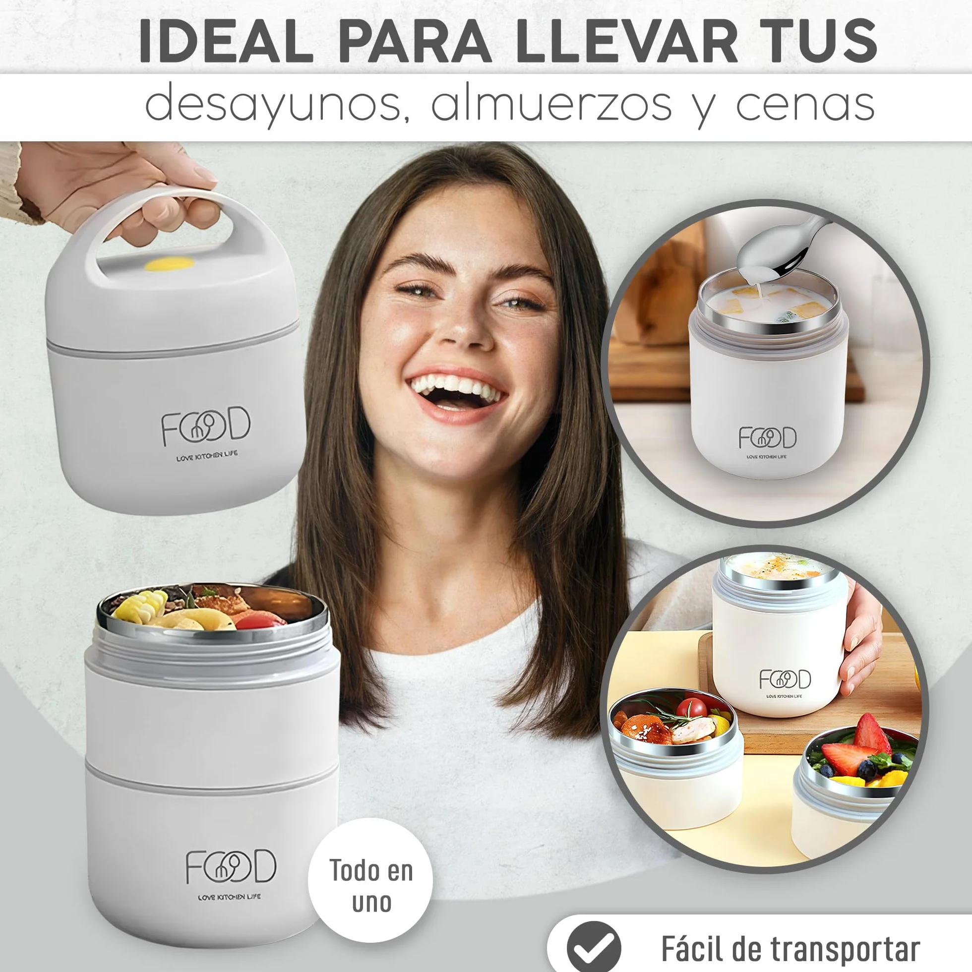 Półtermiczny pojemnik na lunch 660 ml biały BPA free z izolowaną torbą