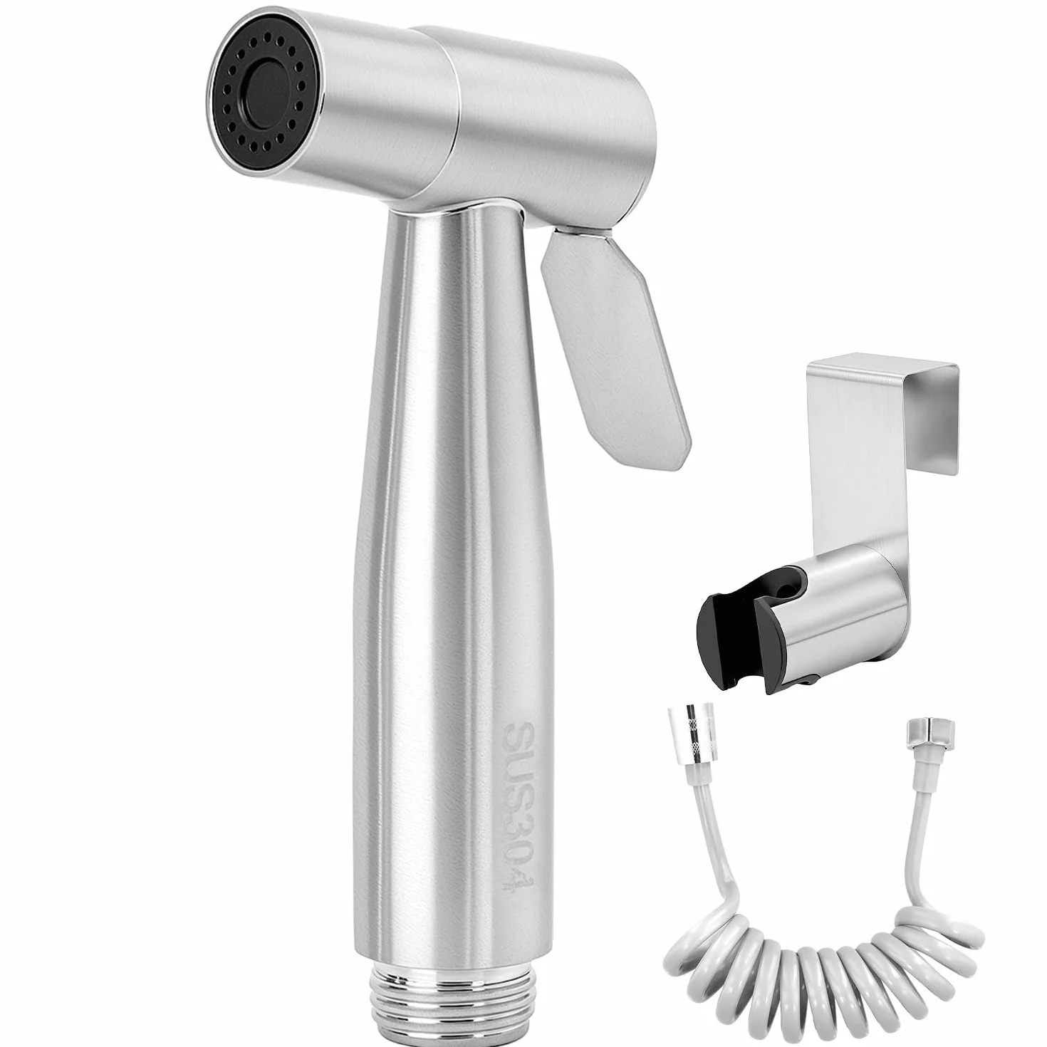 QWORK® Zestaw ręcznego opryskiwacza bidetu – spray ze stali nierdzewnej 304 i teleskopowy wąż 150 cm i hak do zbiornika na wodę – mocowanie bidetu toaletowego