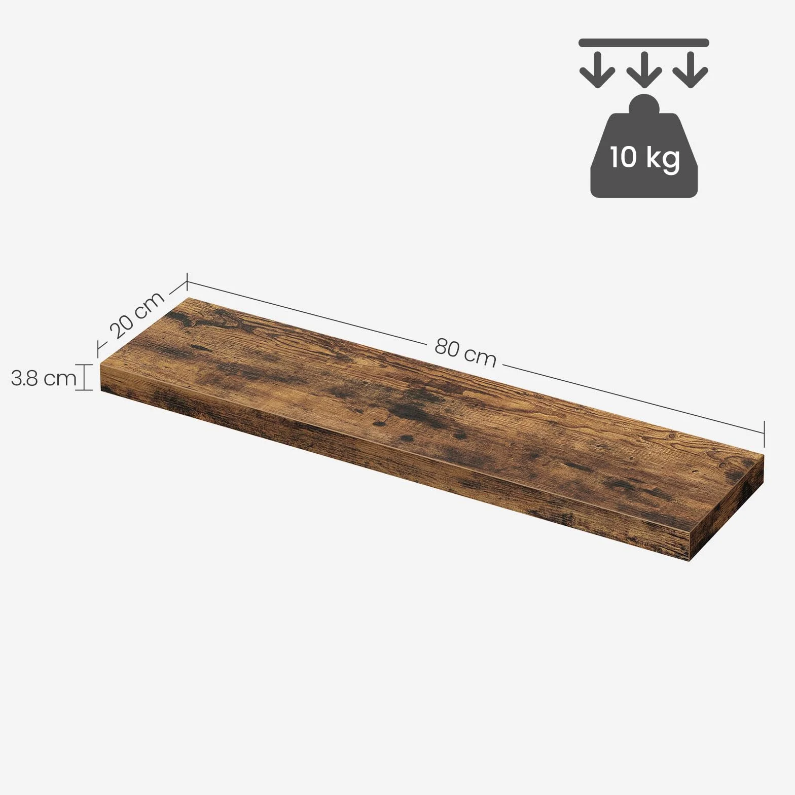 VASAGLE LWS28BX Półka ścienna, 20 x 80 x 3,8 cm, półka na ramki do zdjęć, dekoracja ścienna, półka do salonu, biura, kuchni, rustykalna brązowa