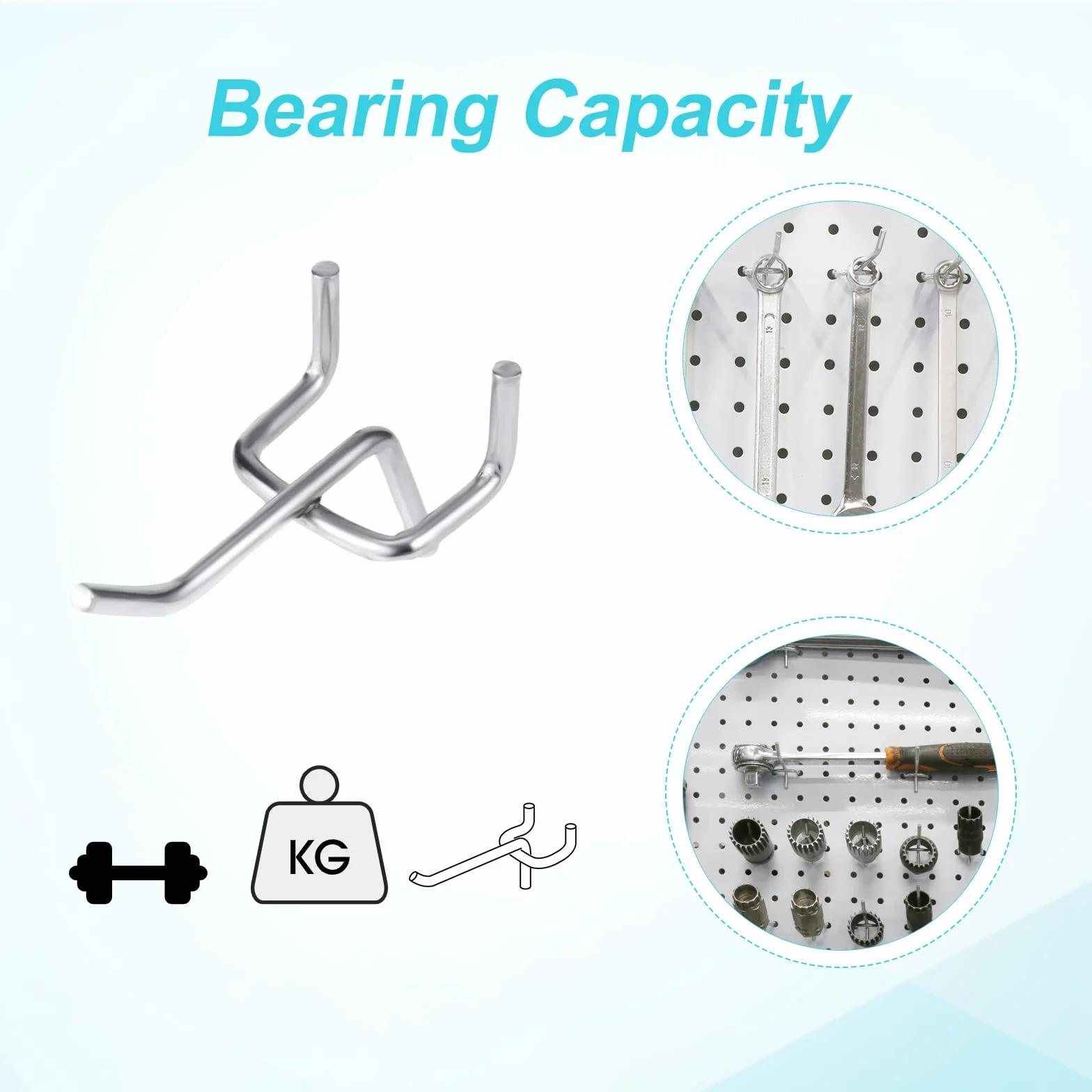 SAVITA 50 szt. Peg Board Hooks, Rozstaw Otworów 25 mm Grubość 32 mm Długość 50 mm Peg Board Hooks Tools do Ekspozycji Ścian na Kołki Narzędzia Przechowywanie w Garażu (Srebrne)