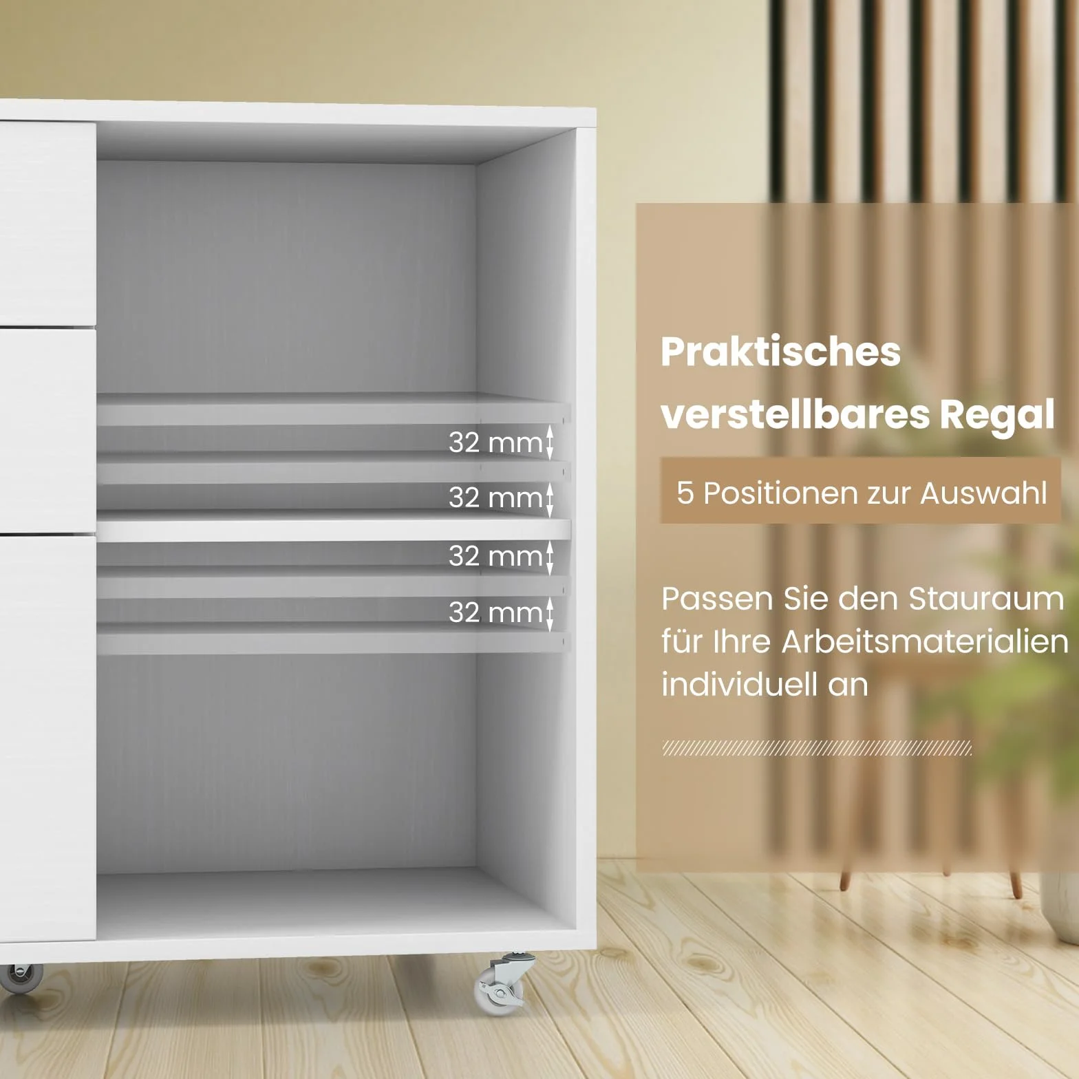 COSTWAY Kontener na kółkach z 3 szufladami, szafka na dokumenty z rolkami i otwartymi półkami, stojak na drukarkę, szafka biurowa na dokumenty w formacie DIN A4, rozmiar legalny, biały